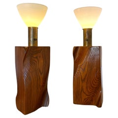 Vintage Yasha Heifetz Pair Sculptural Walnut Table Lamps, ca late 1940s / early 50s