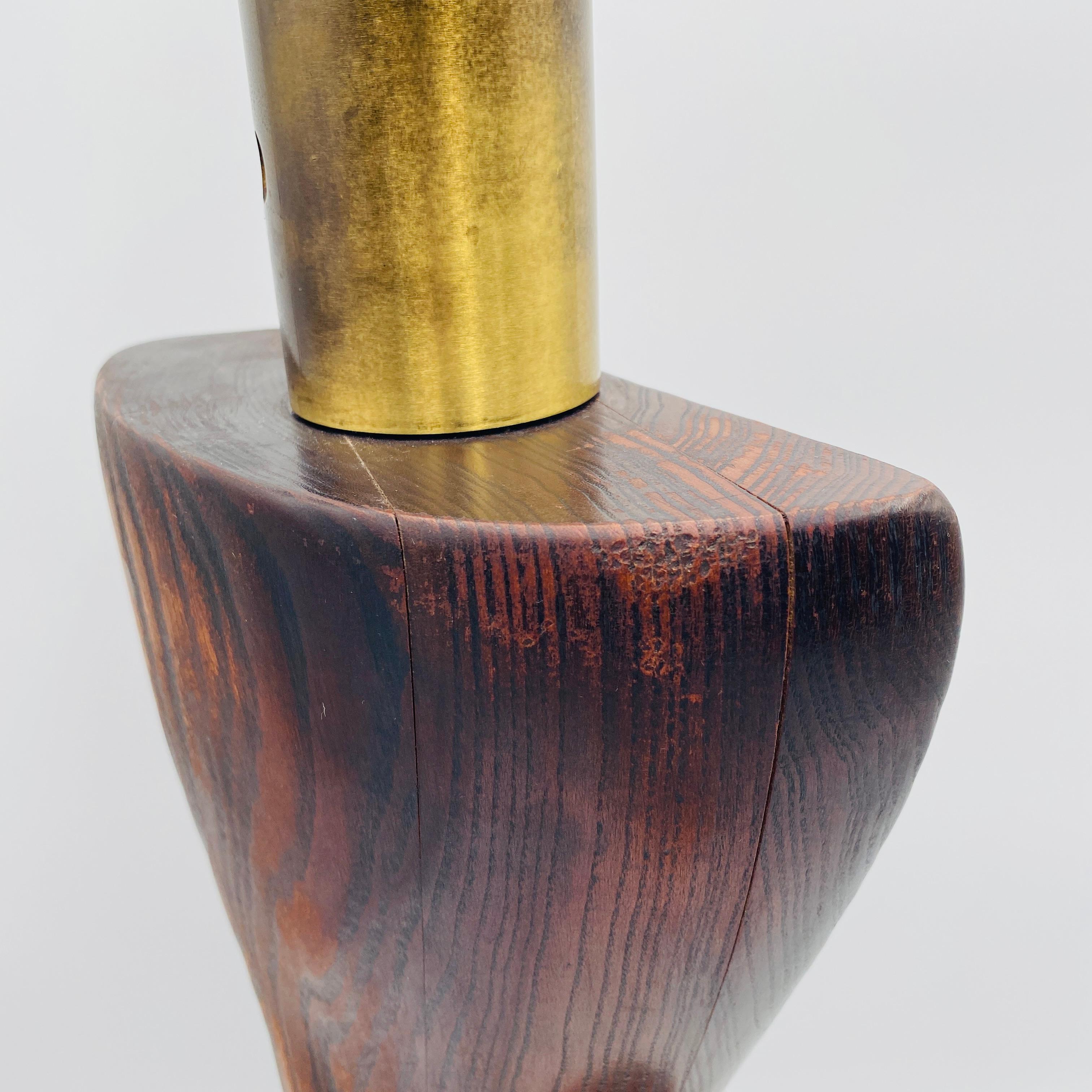 Metal Yasha Heifetz Table Lamp Biomorphic Carved Solid Oak 1950s For Sale