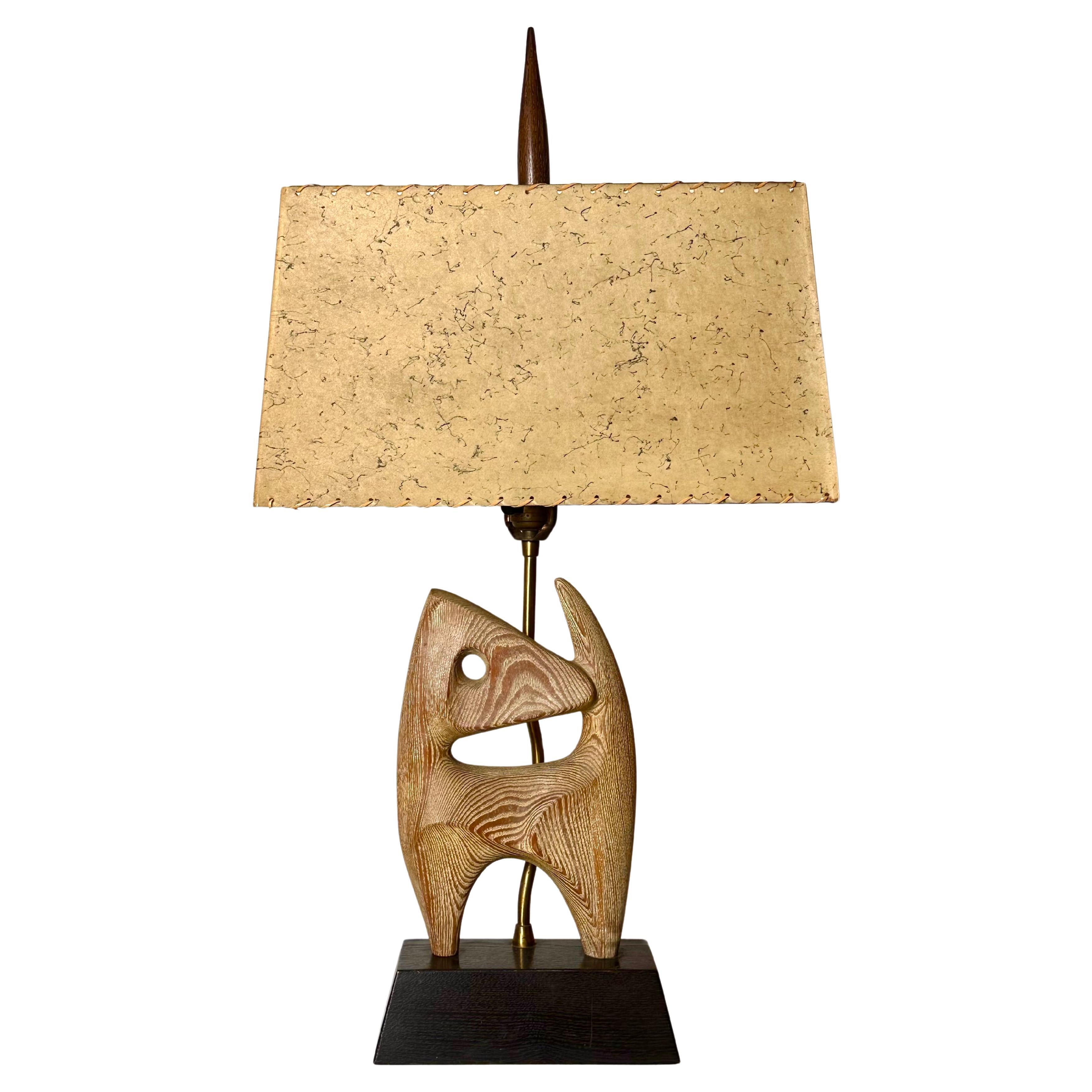 Yasha Heifetz The Puppy Cerused Oak Abstract Modernist Table Lamp USA 1950s For Sale