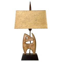 Vintage Yasha Heifetz The Puppy Cerused Oak Abstract Modernist Table Lamp USA 1950s