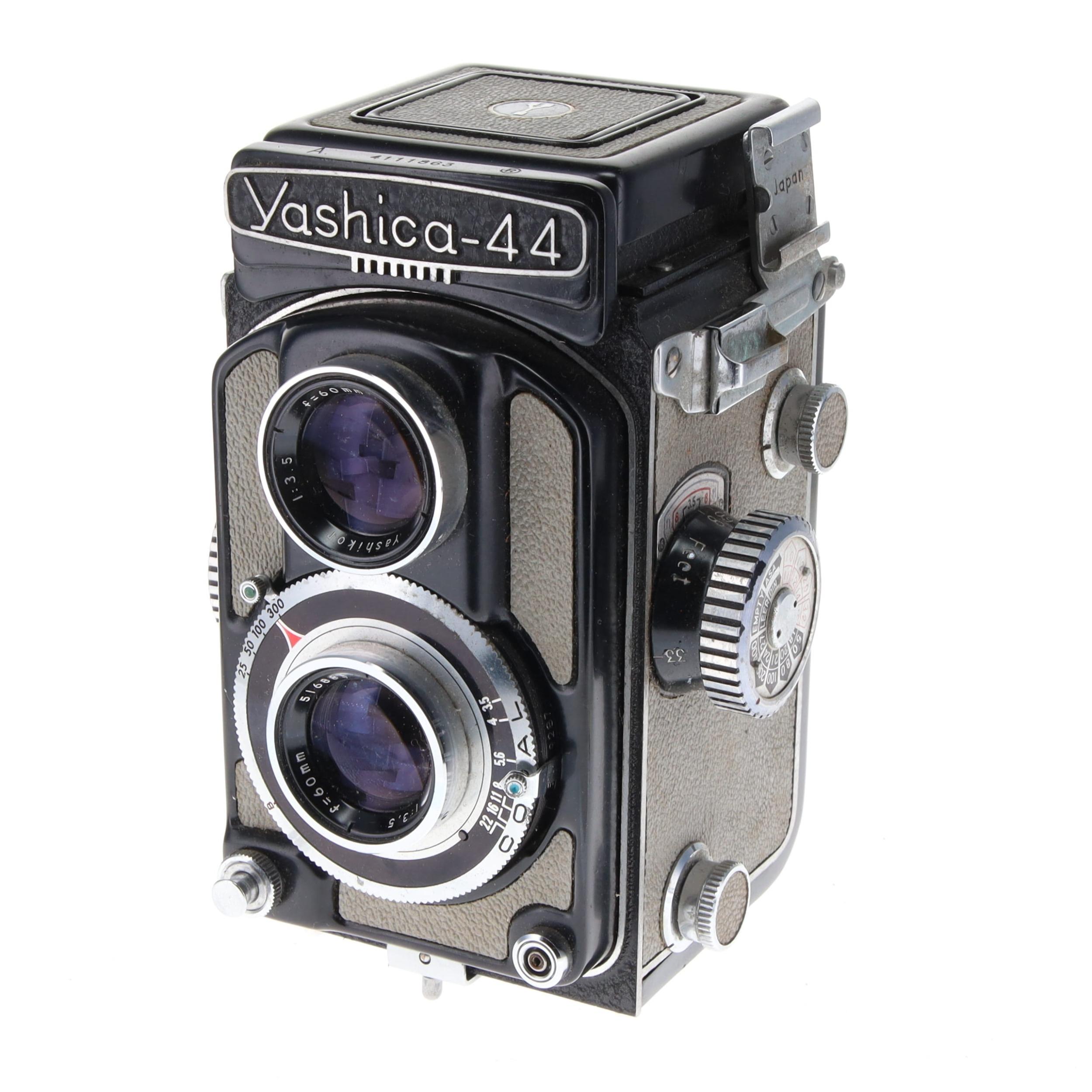 Yashica-44 Twin Lens Reflex Medium Format Camera With a Yashikor 60mm F3.5 Prime Fixed Lens & Original Case Circa 1959 Made In Japan

The camera uses 127 Roll Film

Width 12.5cm
Depth 9.2cm
Heigh 8cm

Weighs circa 678g