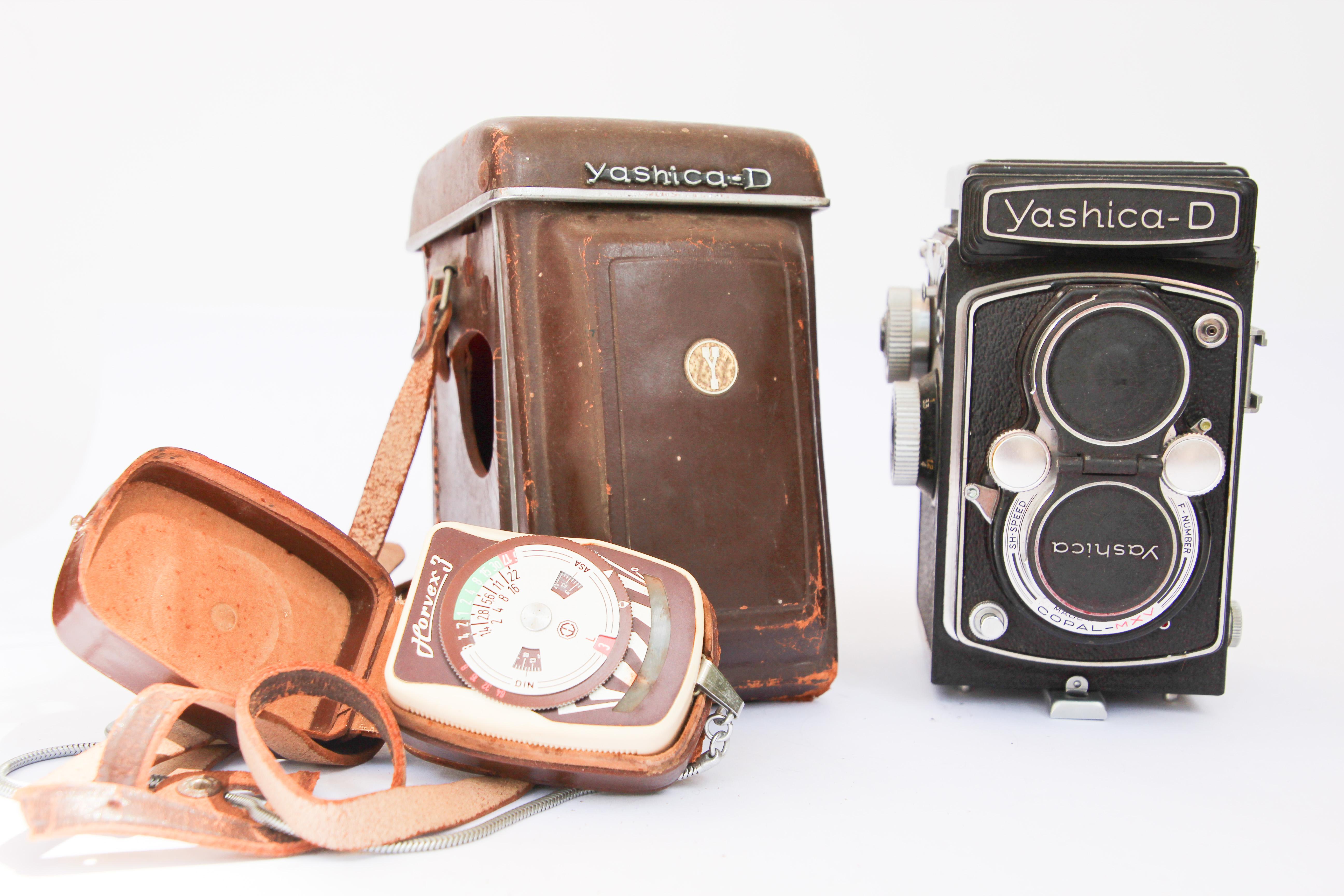 Metal Yashica-D Camera with Case and Accessories, circa 1958
