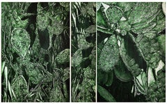 "Cactus Triptych" Abstract Painting (Triptych) 47" x 75" inch by YASMINE HASSAN