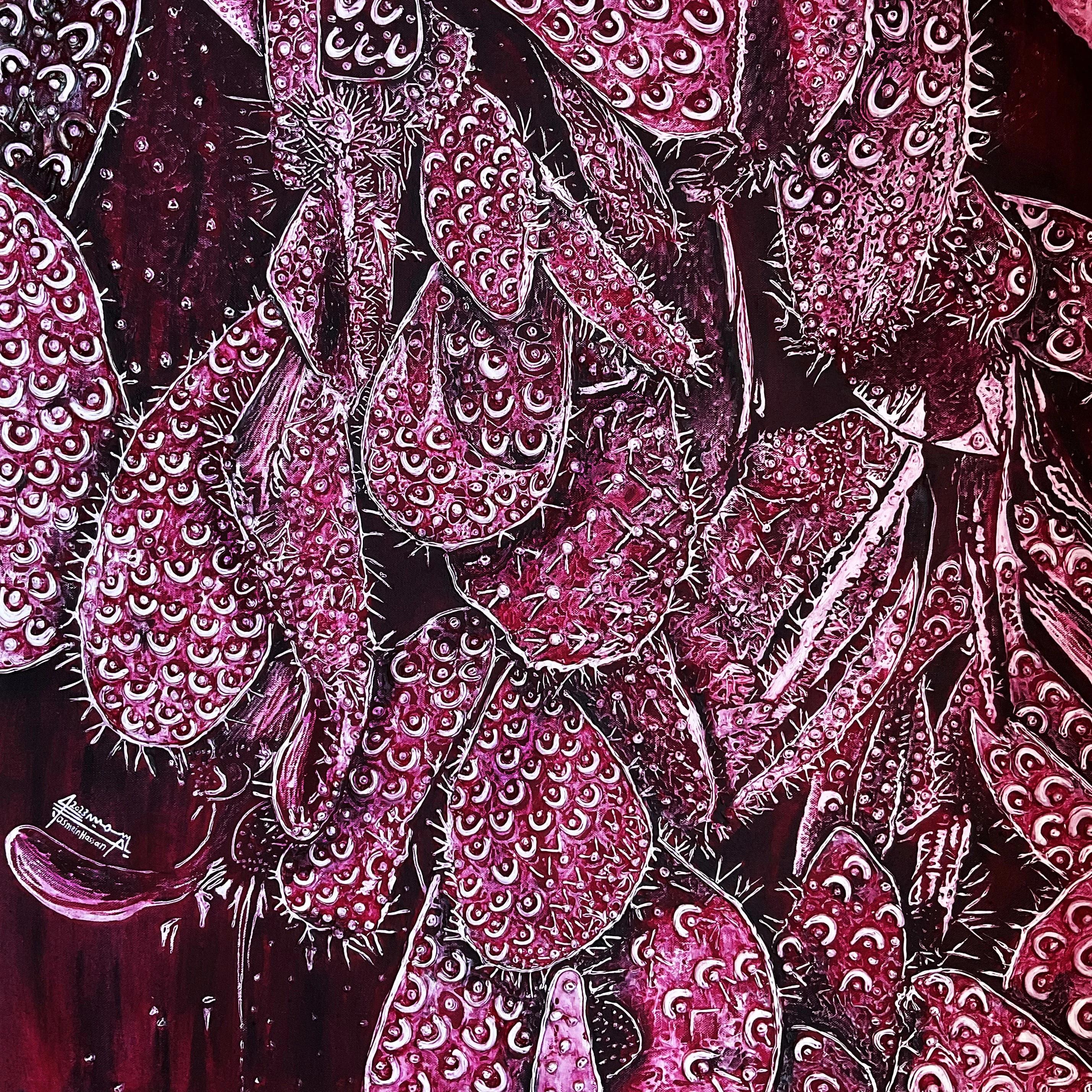 "Purple Prickly Pear" Abstract Painting 39" x 39" inch by YASMINE HASSAN