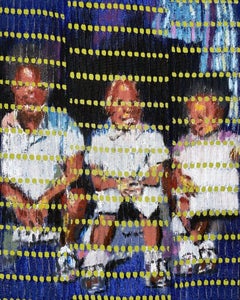Enfrentarse Juntos a la Luz - Pintura, Pastel al óleo sobre tela Aso-Oke