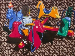 Round and Round We Go - Peinture, huile sur tissu Adire