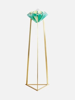Yassin Floor Lamp in Emerald Glossy Glass & Brass by Bianco Light + Space
