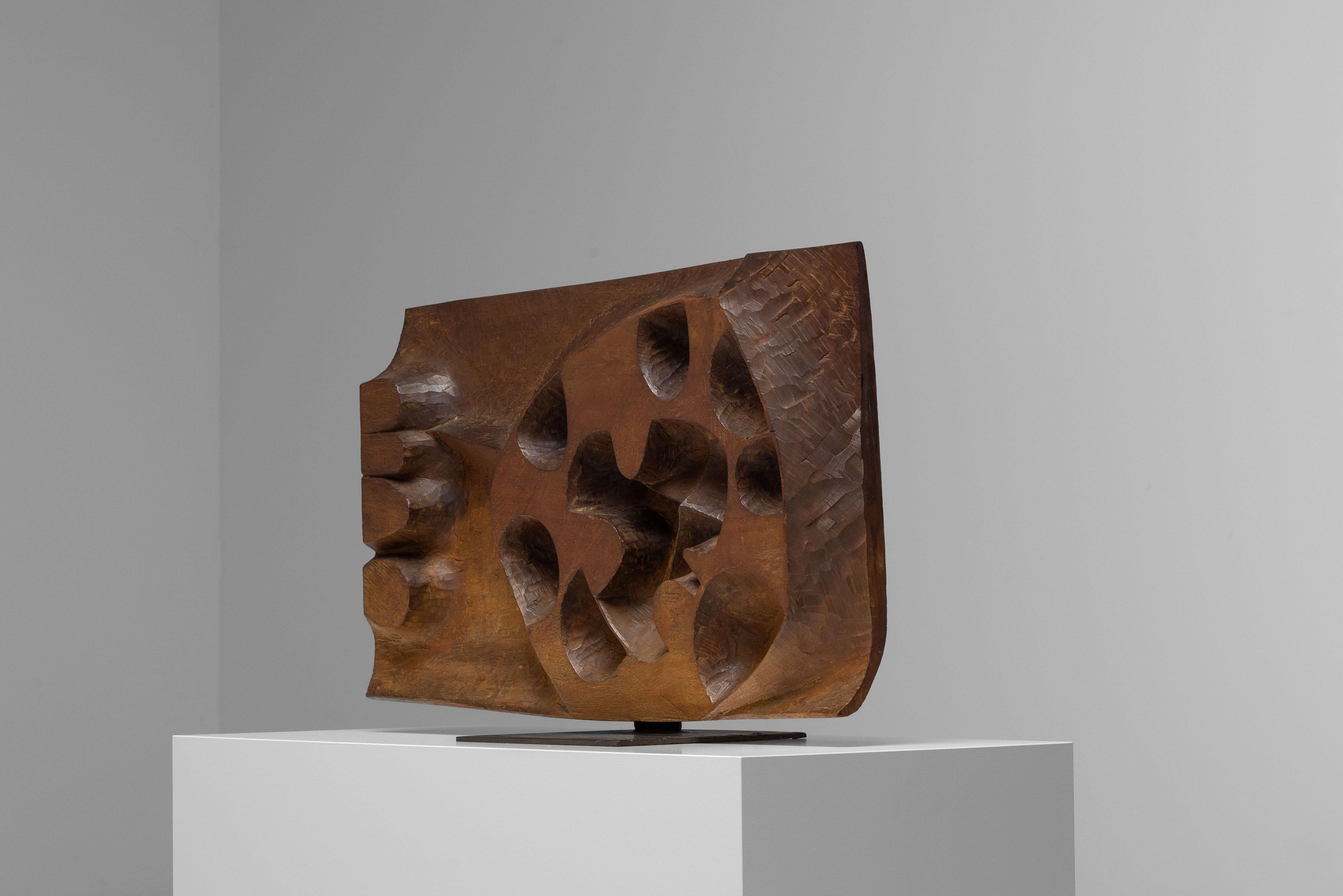 Mid-20th Century Yasuo Fuke abstract wooden sculpture Italy 1968 For Sale
