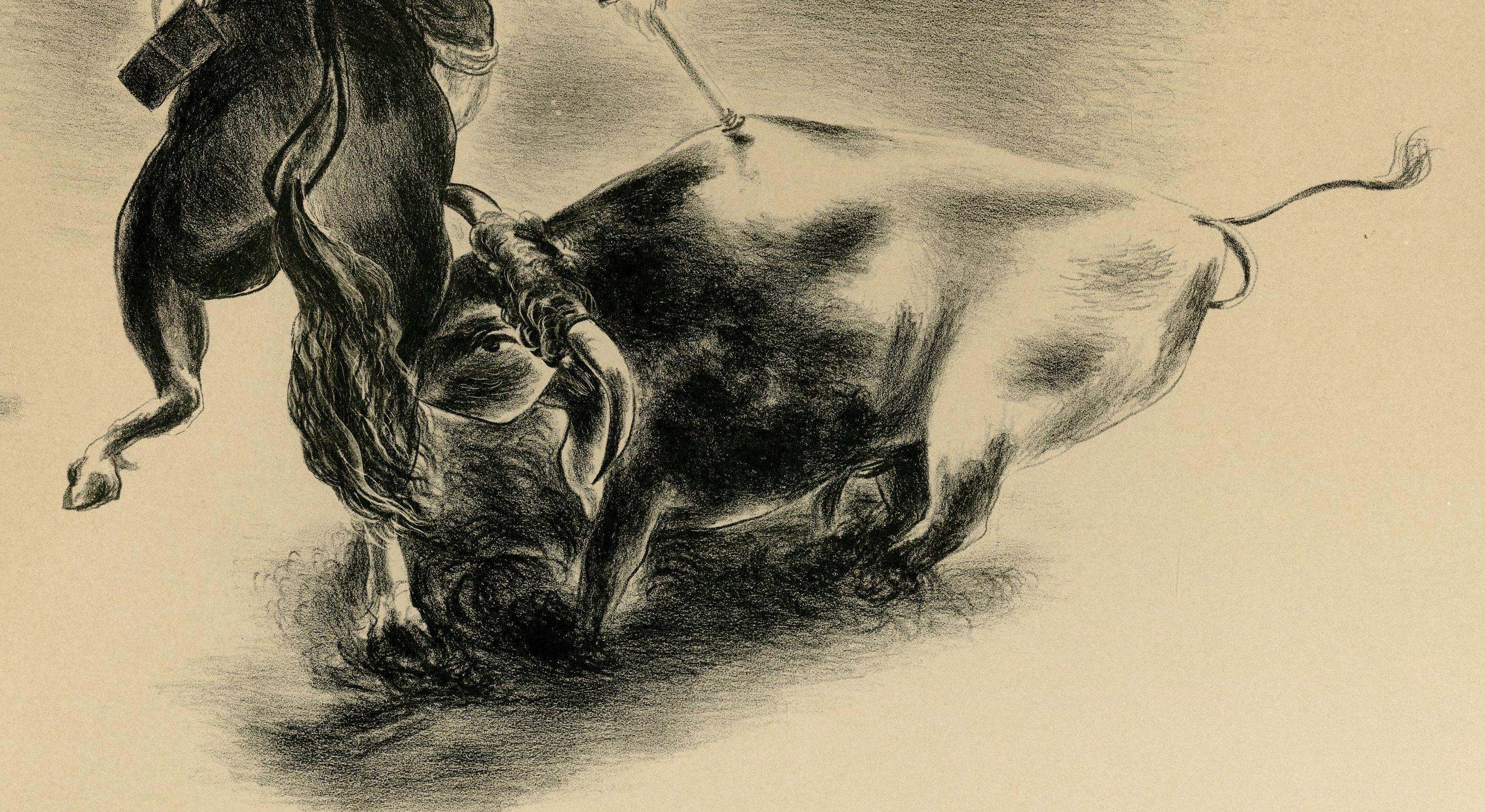 Bullfight - American Modern Print by Yasuo Kuniyoshi