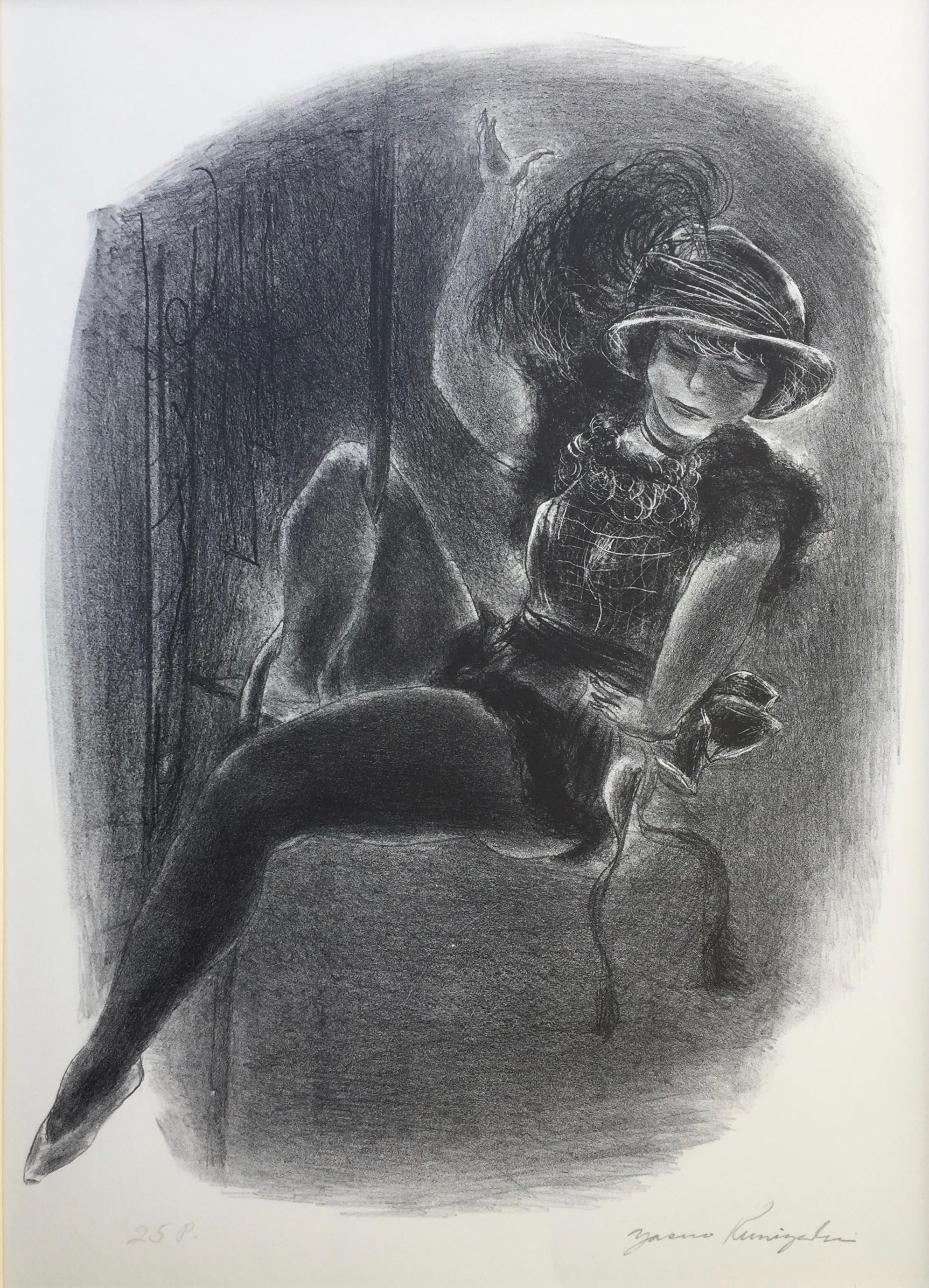 Yasuo Kuniyoshi Figurative Print - Circus Girl With Plumed Hat