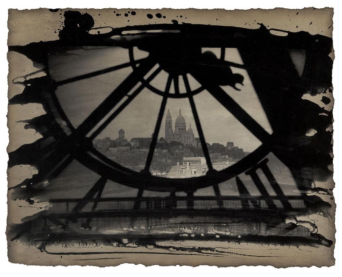 Yasuomi Hashimura Black and White Photograph - Progressions: Paris, France city skyline & architecture sepia print w/ handwork