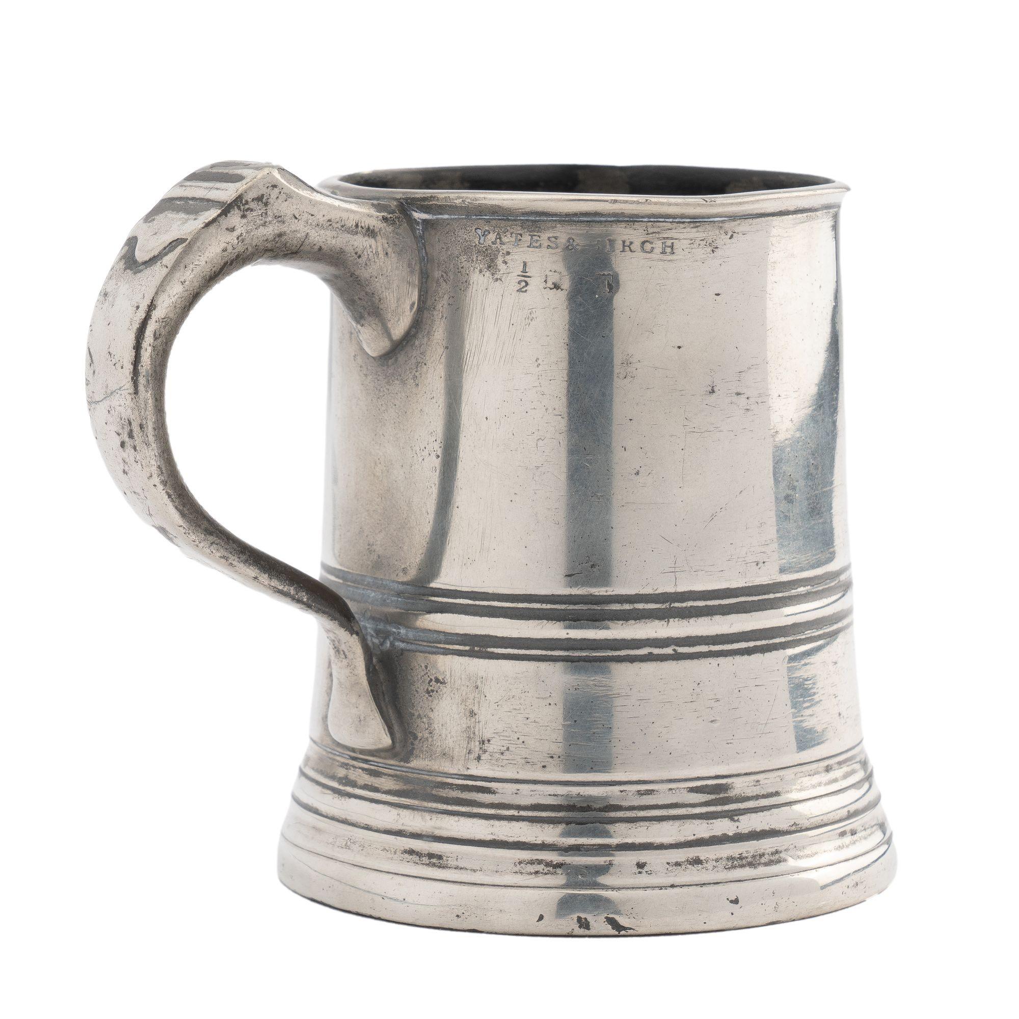 19th Century Yates & Birch Pewter Half Pint Mug, 1839-1860 For Sale