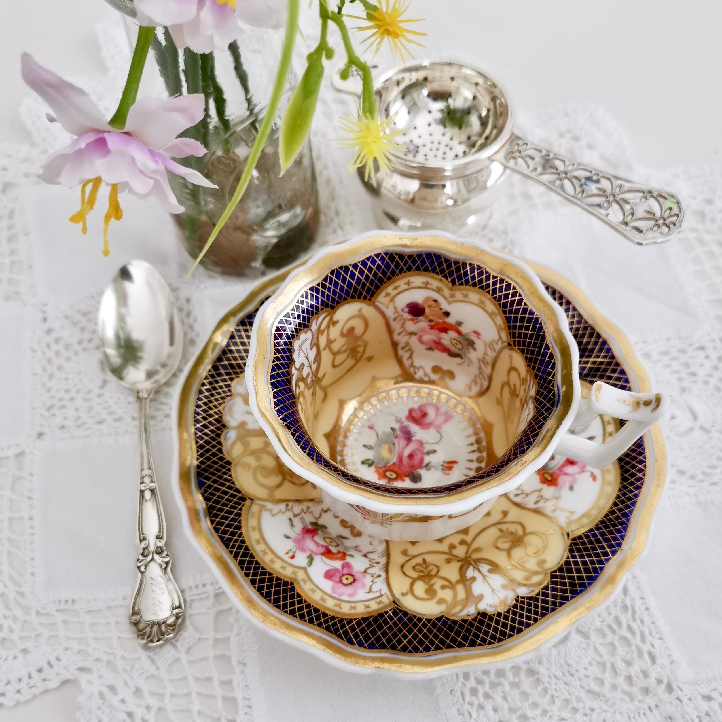 This is a Yates coffee cup and saucer made between 1820 and 1825, which is known as the Regency period.

The Yates factory was operative between 1784 and 1836 and was mostly based in Shelton, Staffordshire. It worked alongside other more famous