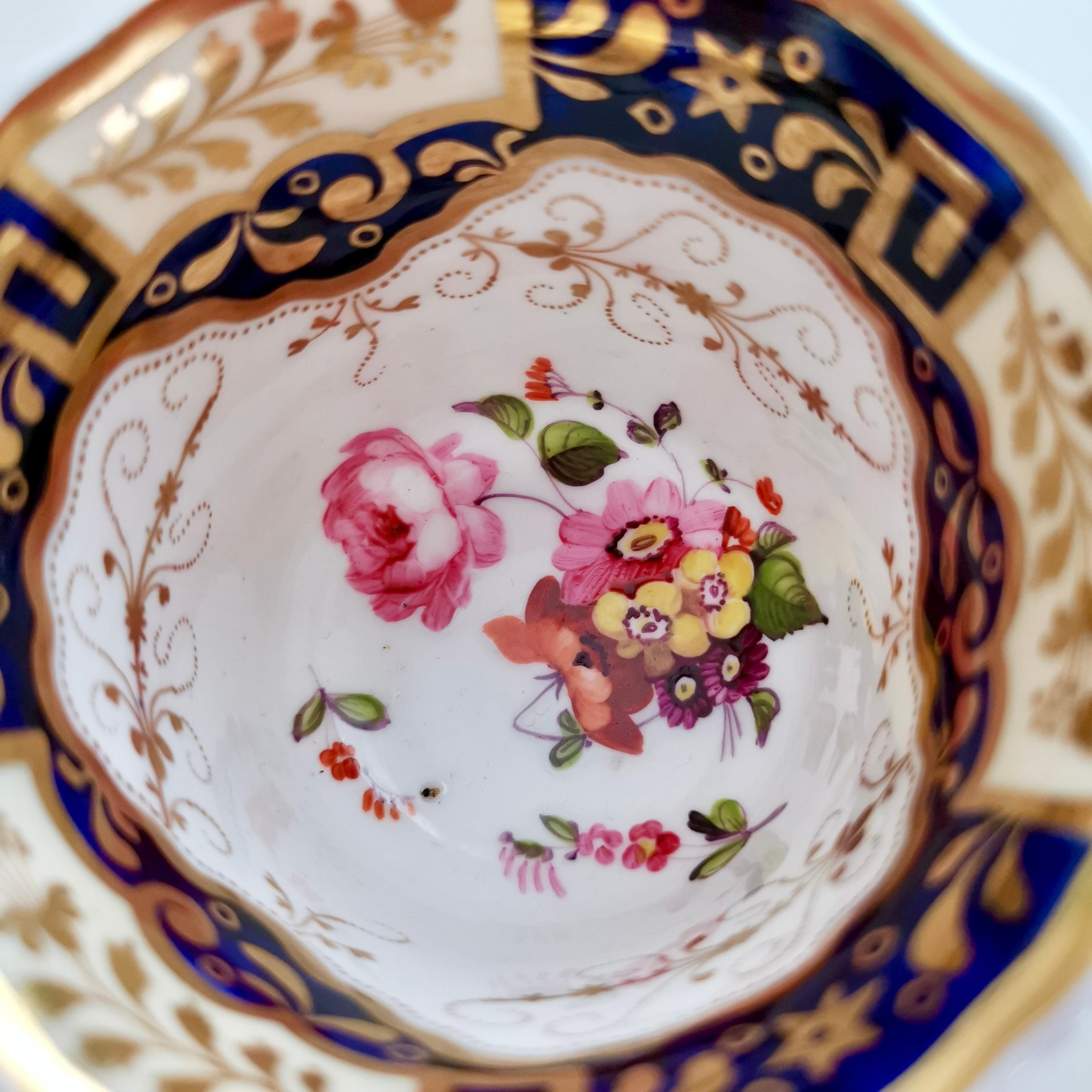 Hand-Painted Yates Orphaned Coffee Cup, Cobalt Blue, Gilt and Flowers Patt.812, ca 1825