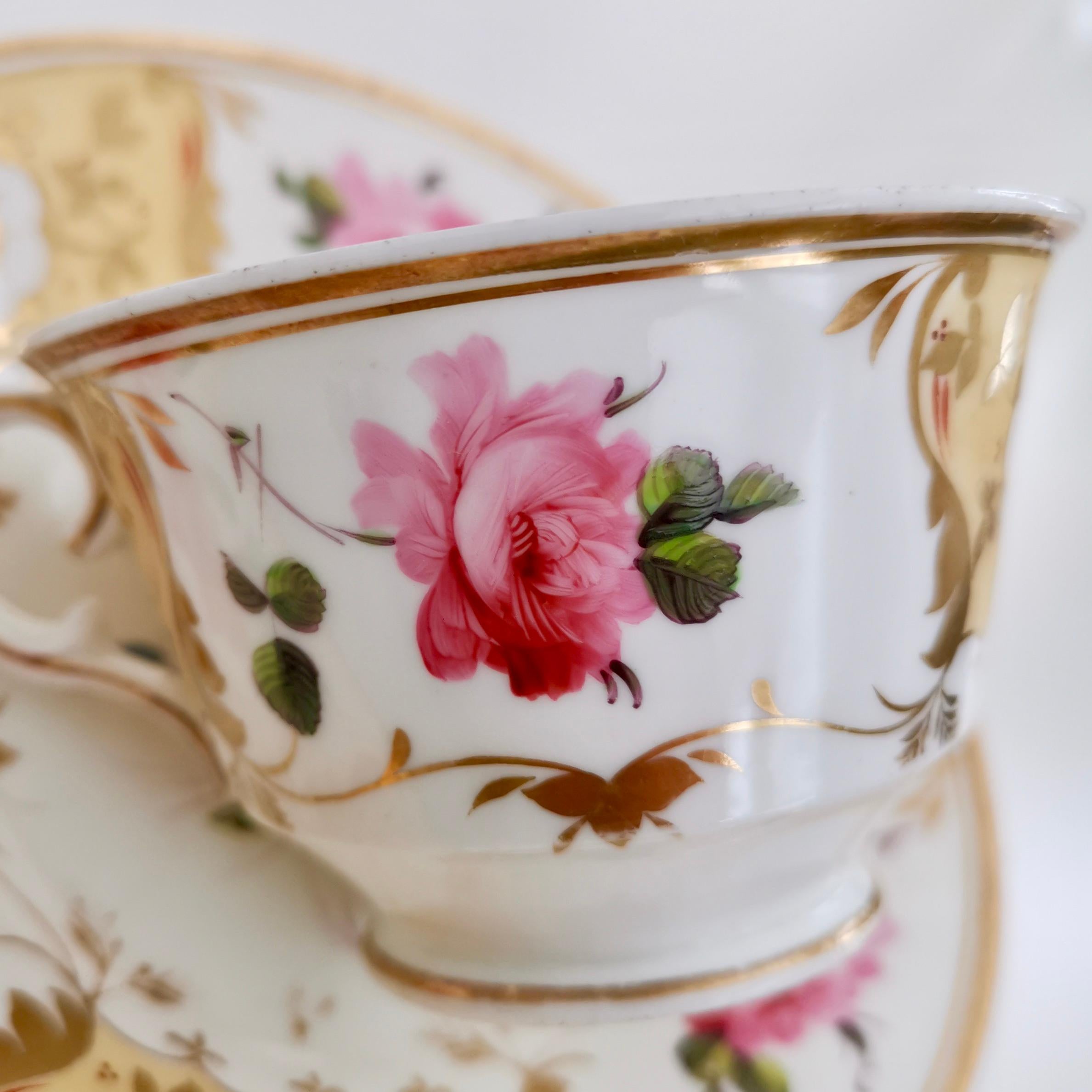 Yates Porcelain Cup and Saucer, Yellow with Roses, Regency, circa 1825 4