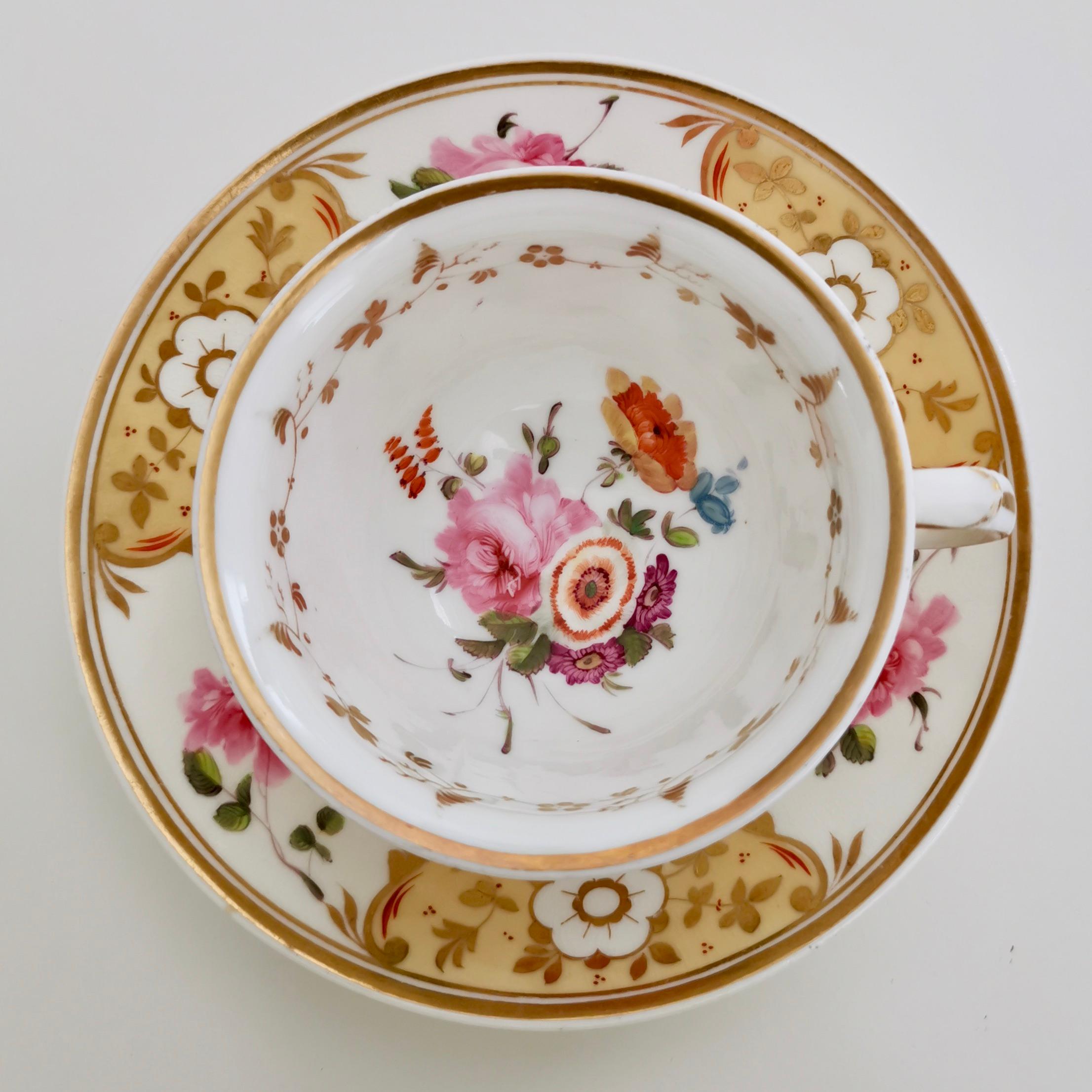 Yates Porcelain Cup and Saucer, Yellow with Roses, Regency, circa 1825 In Good Condition In London, GB