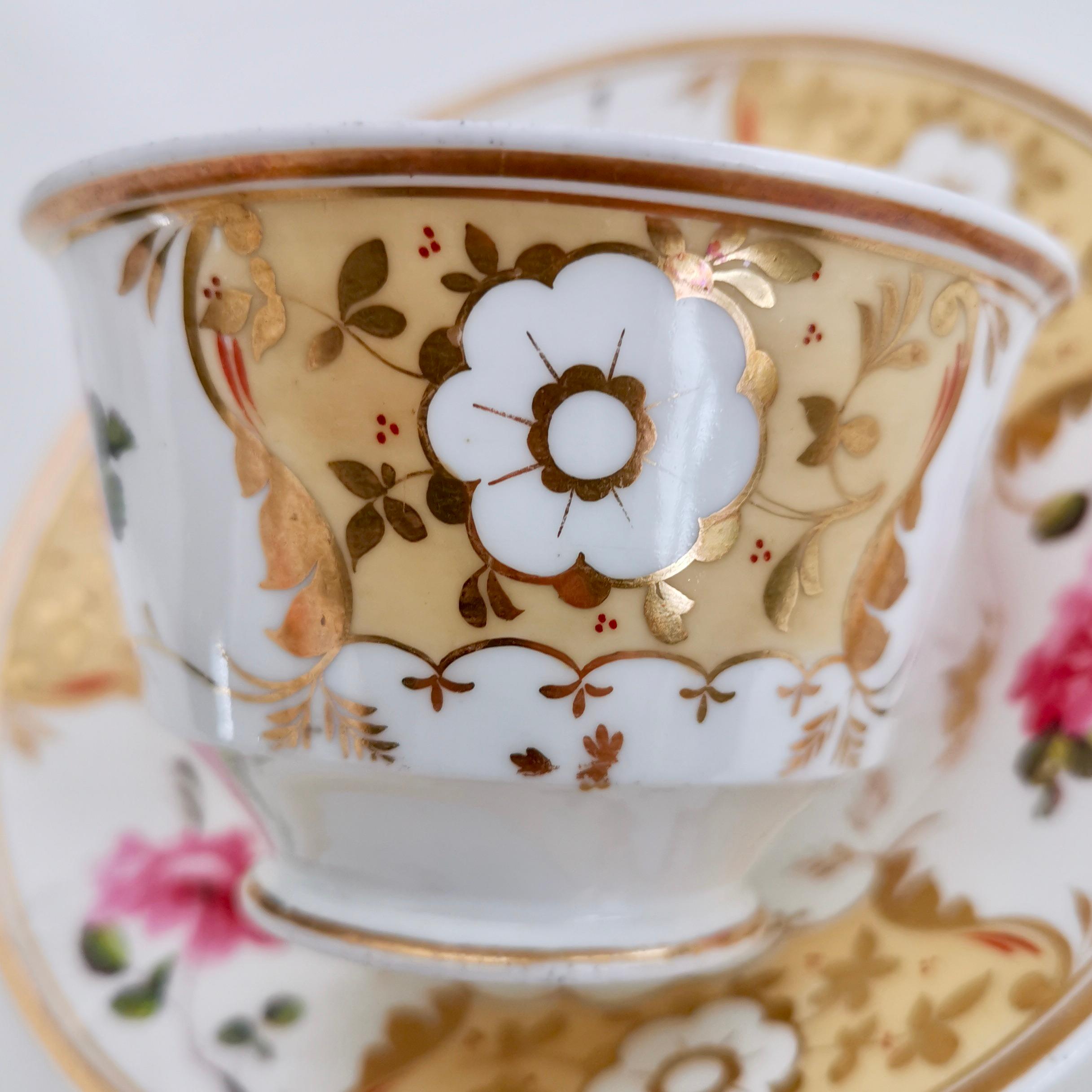 Yates Porcelain Cup and Saucer, Yellow with Roses, Regency, circa 1825 3
