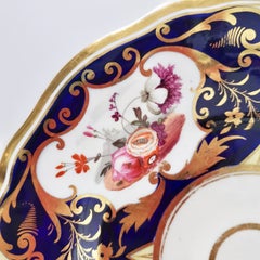 Yates Porcelain Plate, Cobalt Blue, Gilt and Flowers, Regency ca 1826
