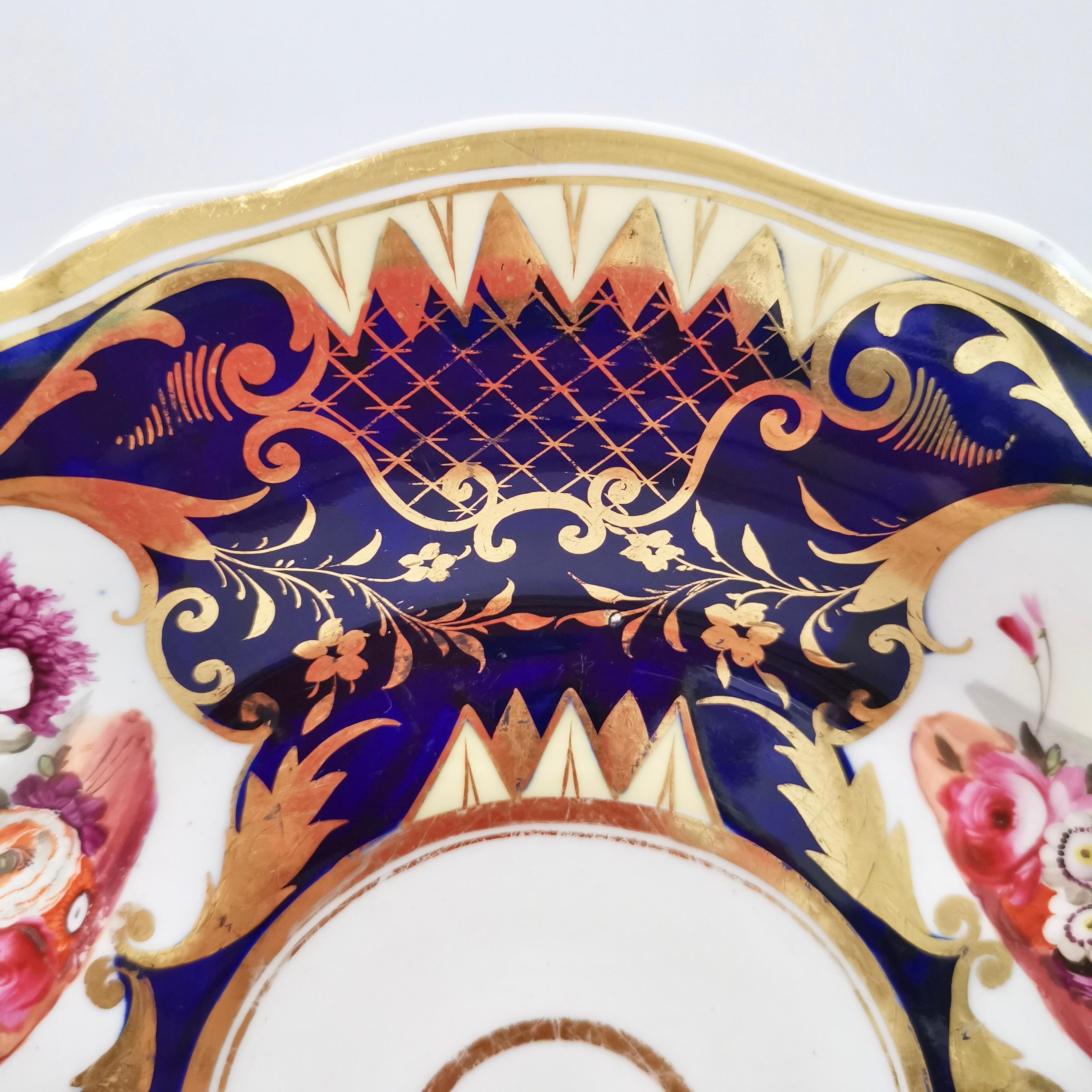 English Yates Porcelain Plate, Cobalt Blue, Gilt and Flowers, Regency ca 1826