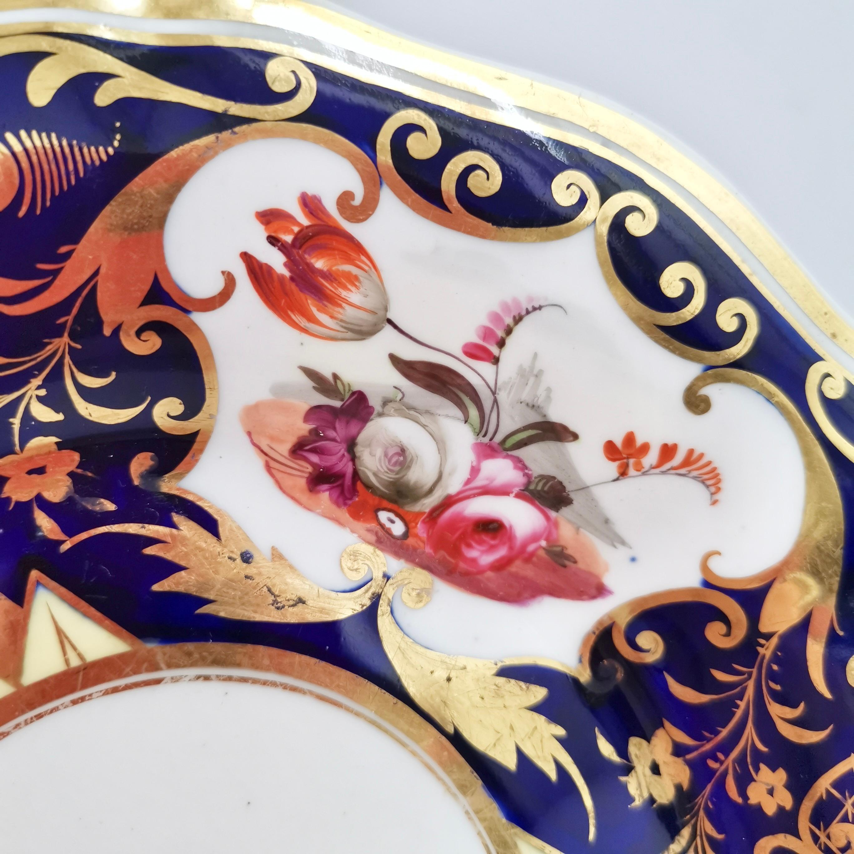 Early 19th Century Yates Porcelain Plate, Cobalt Blue, Gilt and Flowers, Regency ca 1826