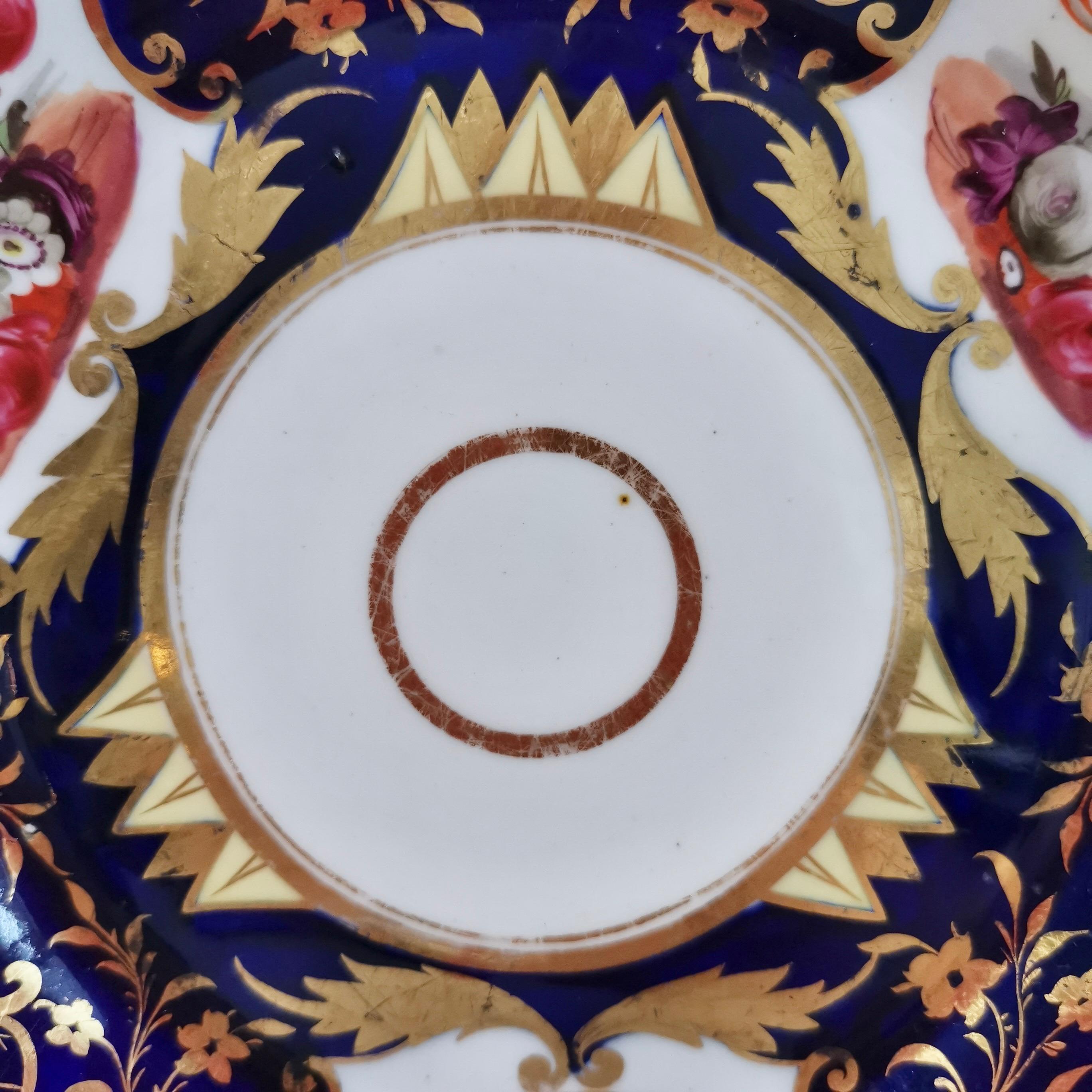 Yates Porcelain Plate, Cobalt Blue, Gilt and Flowers, Regency ca 1826 1