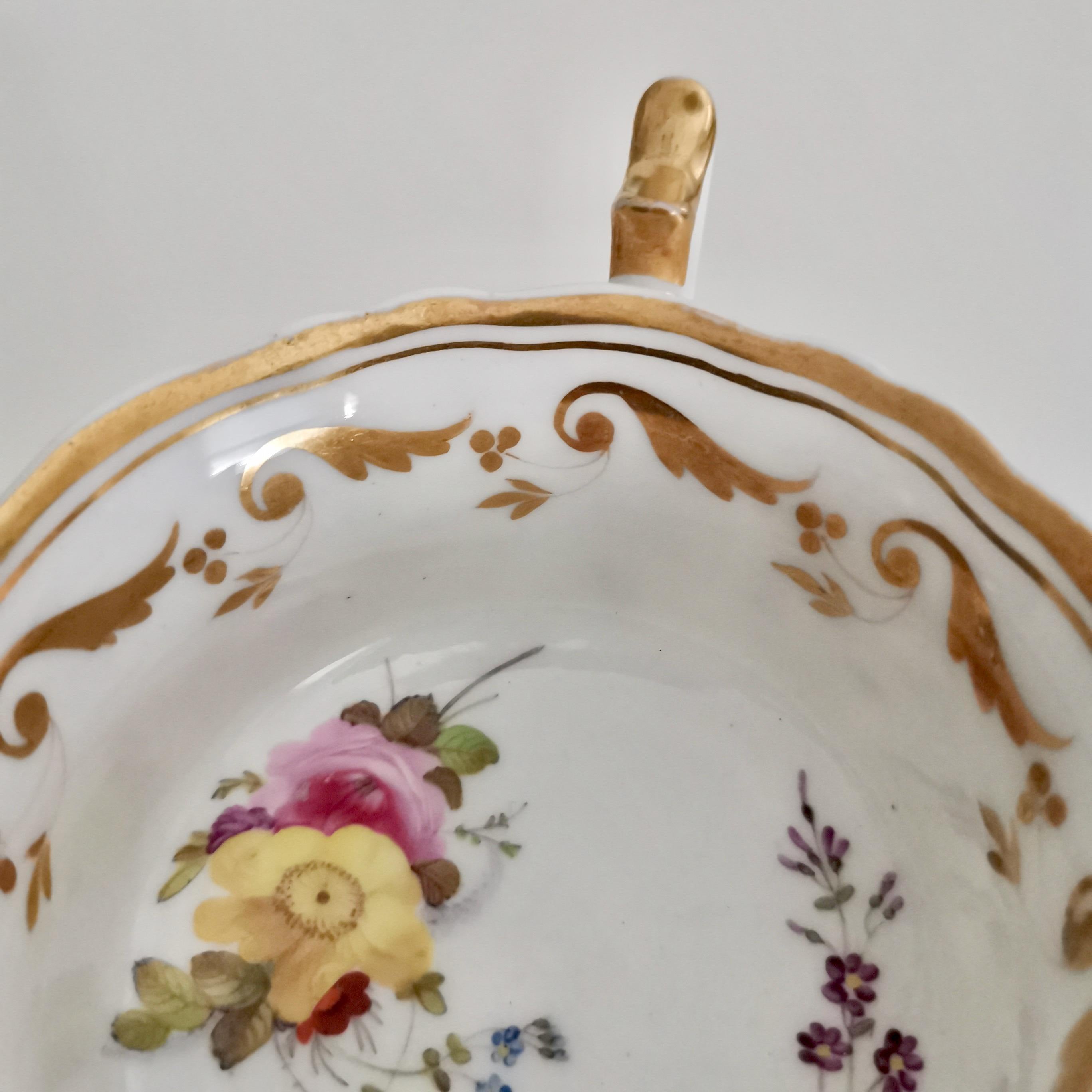 Yates Porcelain Teacup, White with Gilt and Flowers, Regency, circa 1825 4