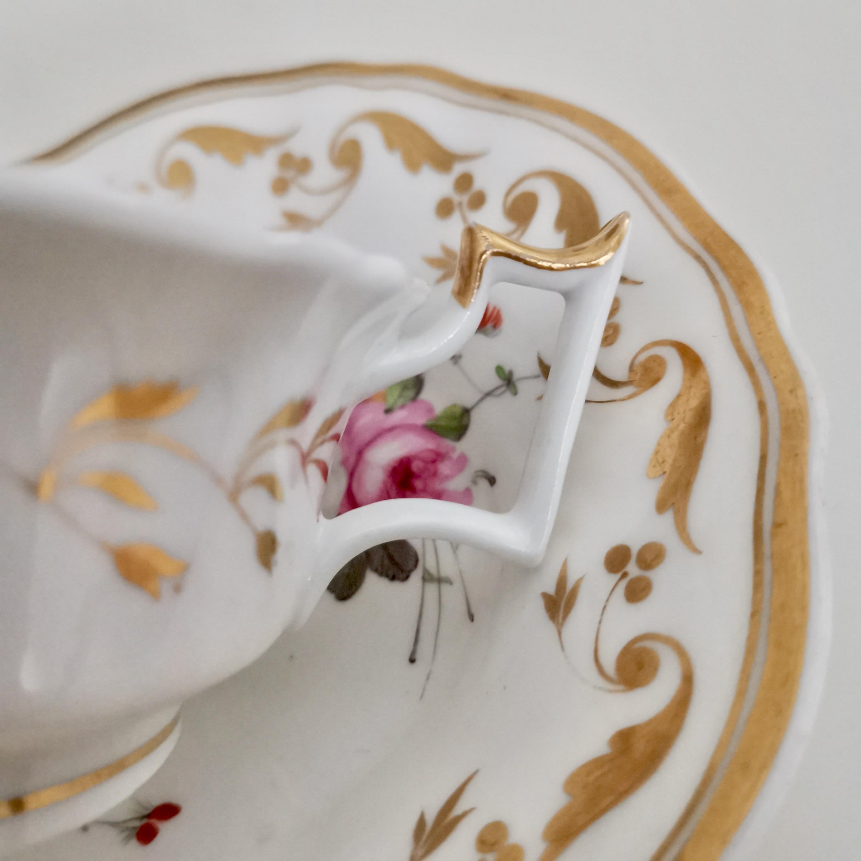 Yates Porcelain Teacup, White with Gilt and Flowers, Regency, circa 1825 7