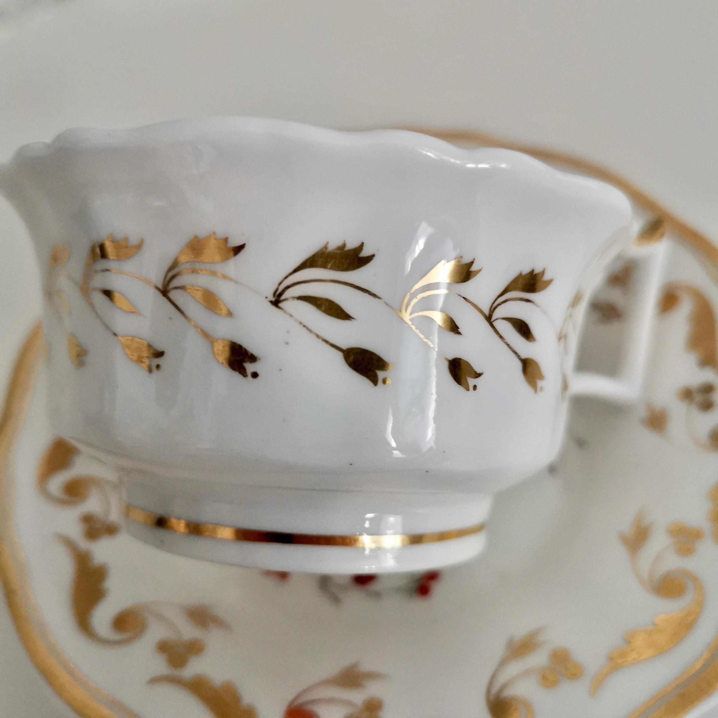Yates Porcelain Teacup, White with Gilt and Flowers, Regency, circa 1825 8