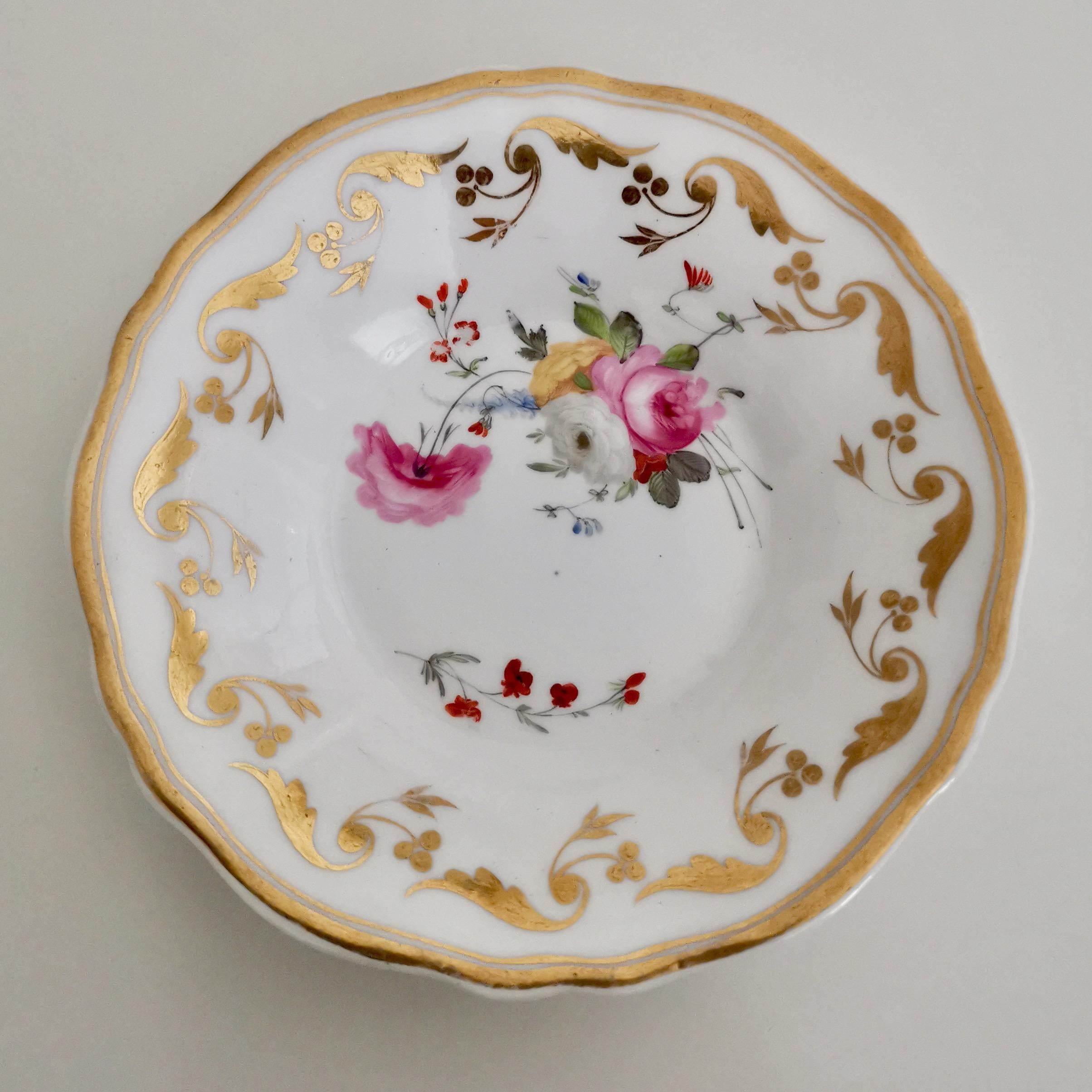 Hand-Painted Yates Porcelain Teacup, White with Gilt and Flowers, Regency, circa 1825