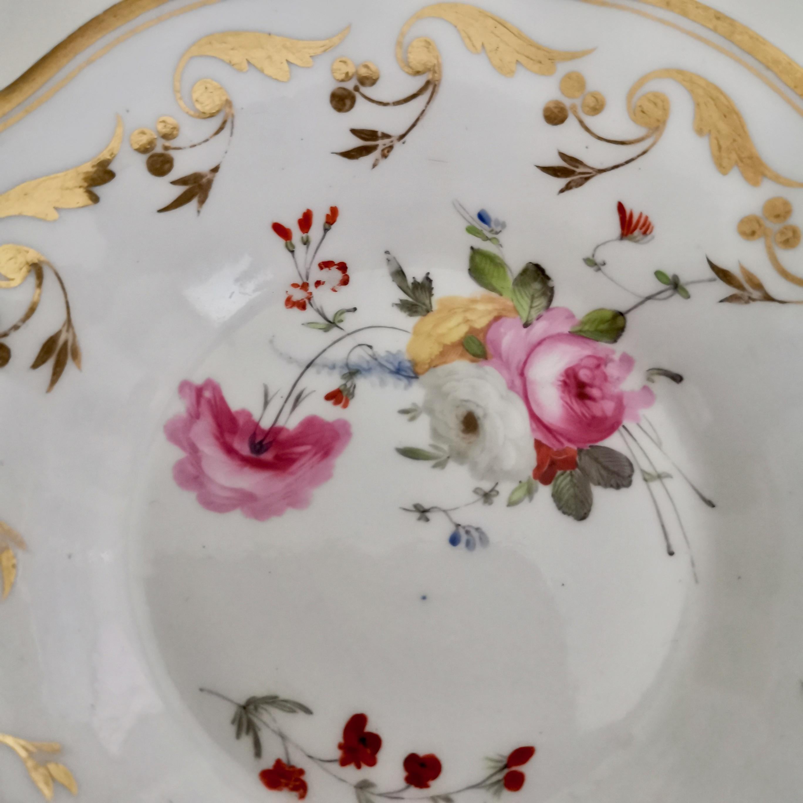 Early 19th Century Yates Porcelain Teacup, White with Gilt and Flowers, Regency, circa 1825