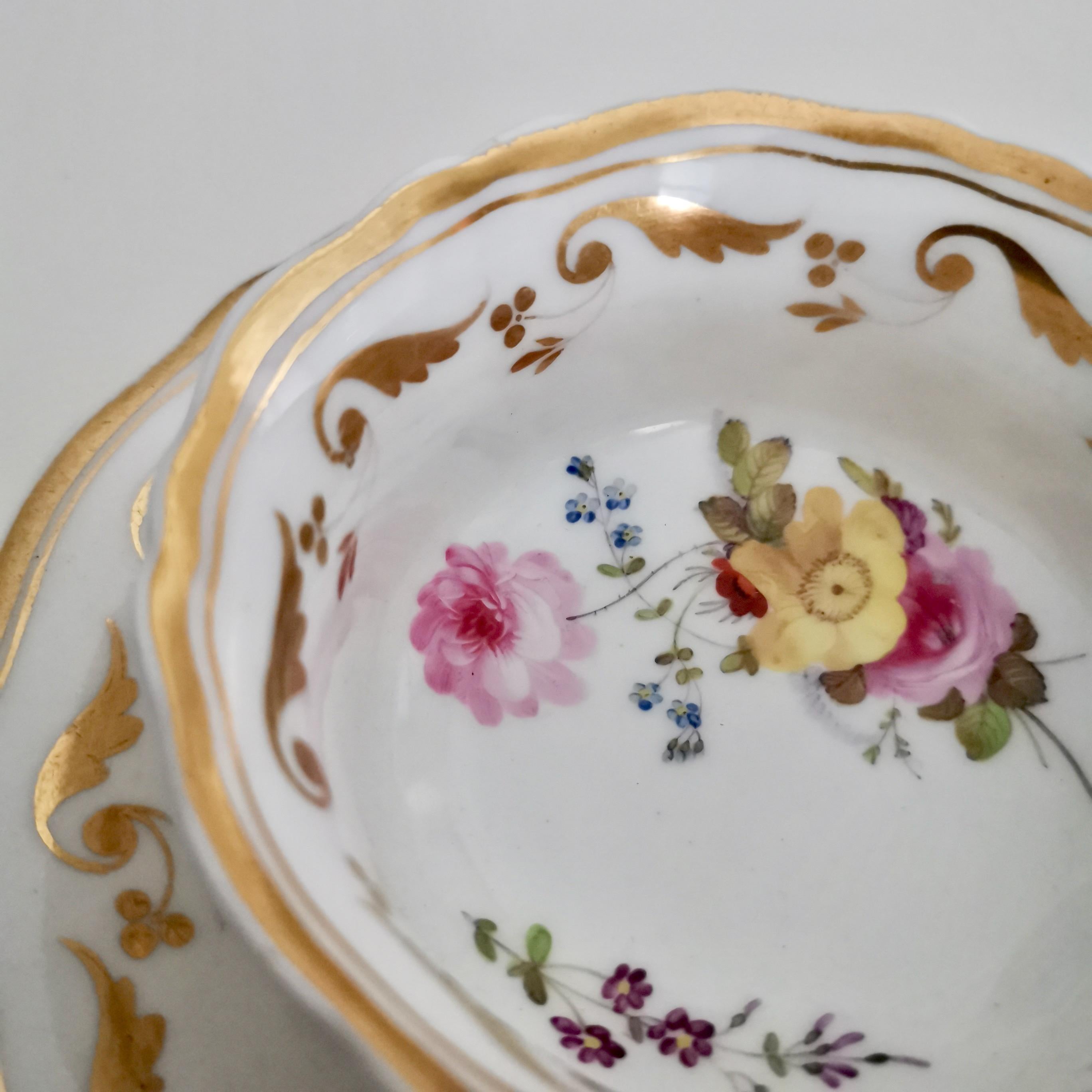 Yates Porcelain Teacup, White with Gilt and Flowers, Regency, circa 1825 1