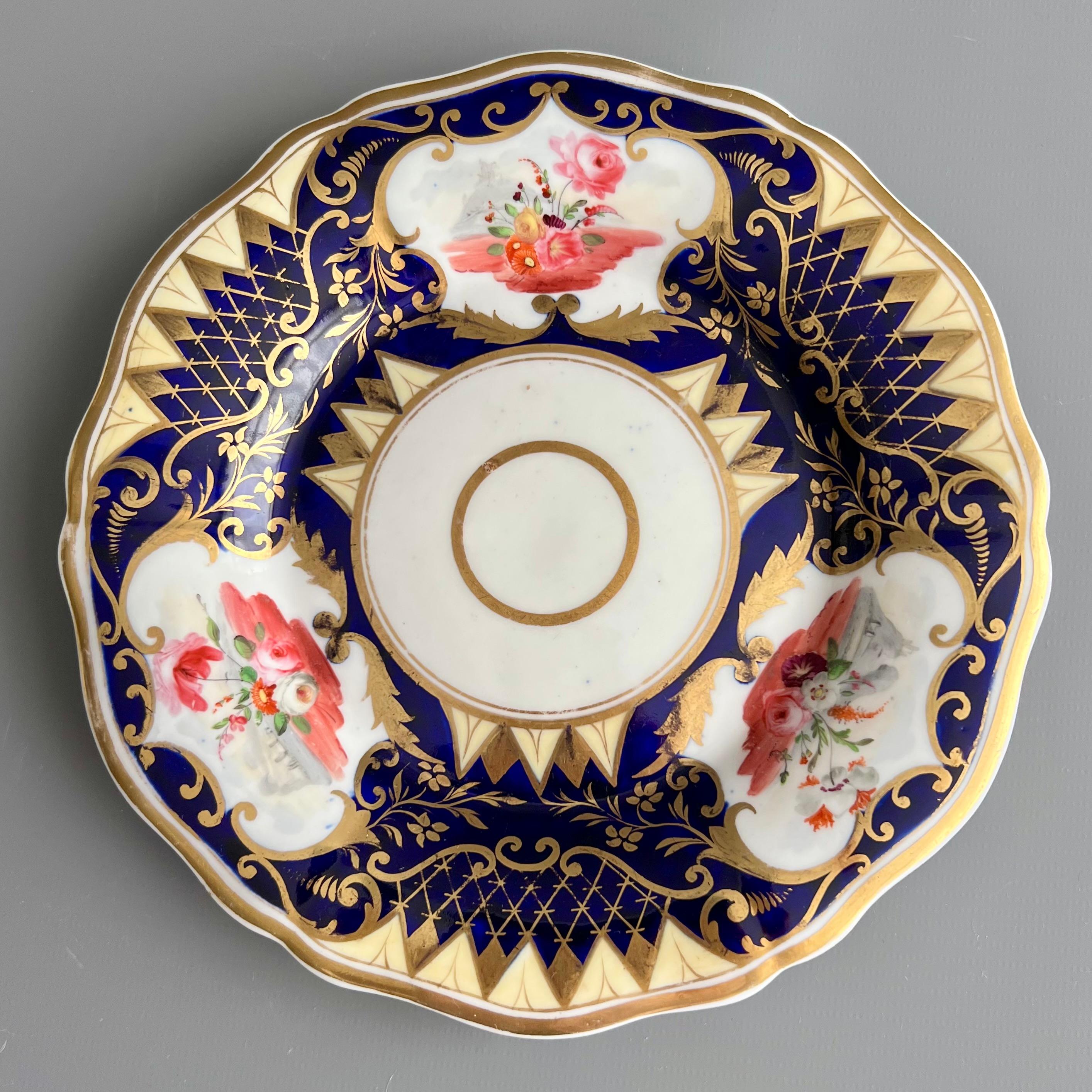 Anglais Service à thé de Yates, bleu cobalt, doré et fleurs patt. 1038, vers 1825 en vente