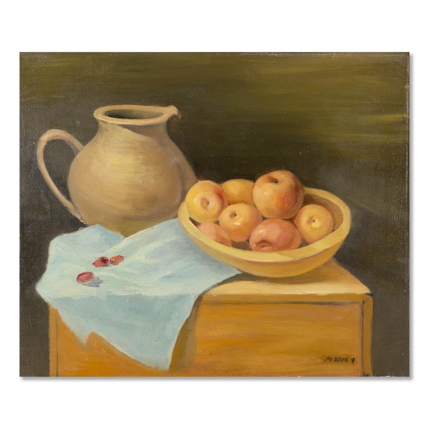  Title: Still Life
 Medium: Oil on canvas
 Size: 19 x 23 inches
 Frame: Framing options available!
 Condition: The painting appears to be in excellent condition.
 
 Year: 2014
 Artist: Yaxiao JIang
 Signature: Signed
 Signature Location: Lower