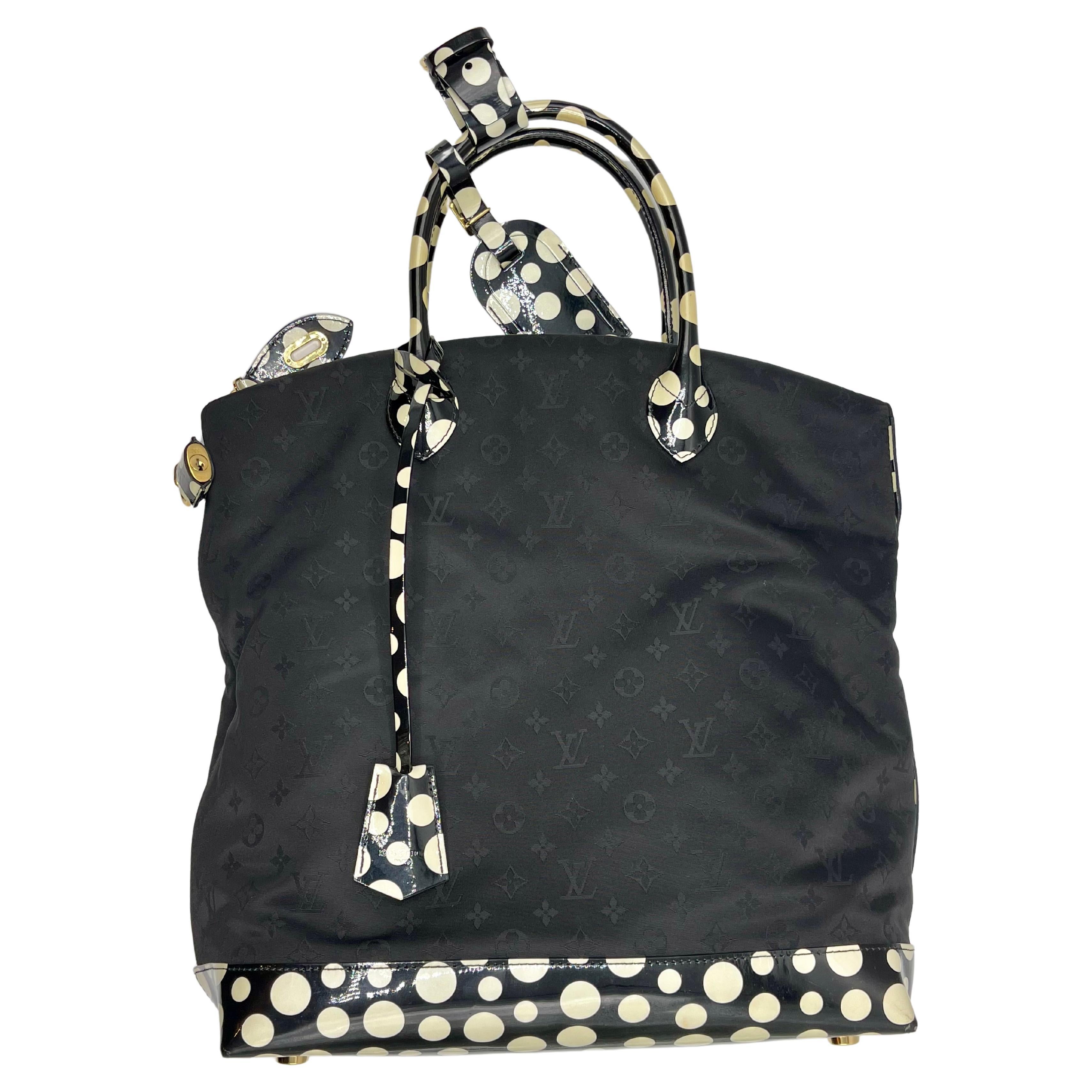 Louis Vuitton Black/White Patent Leather Kusama Infinity Dots Lockit MM Tote  Bag Louis Vuitton