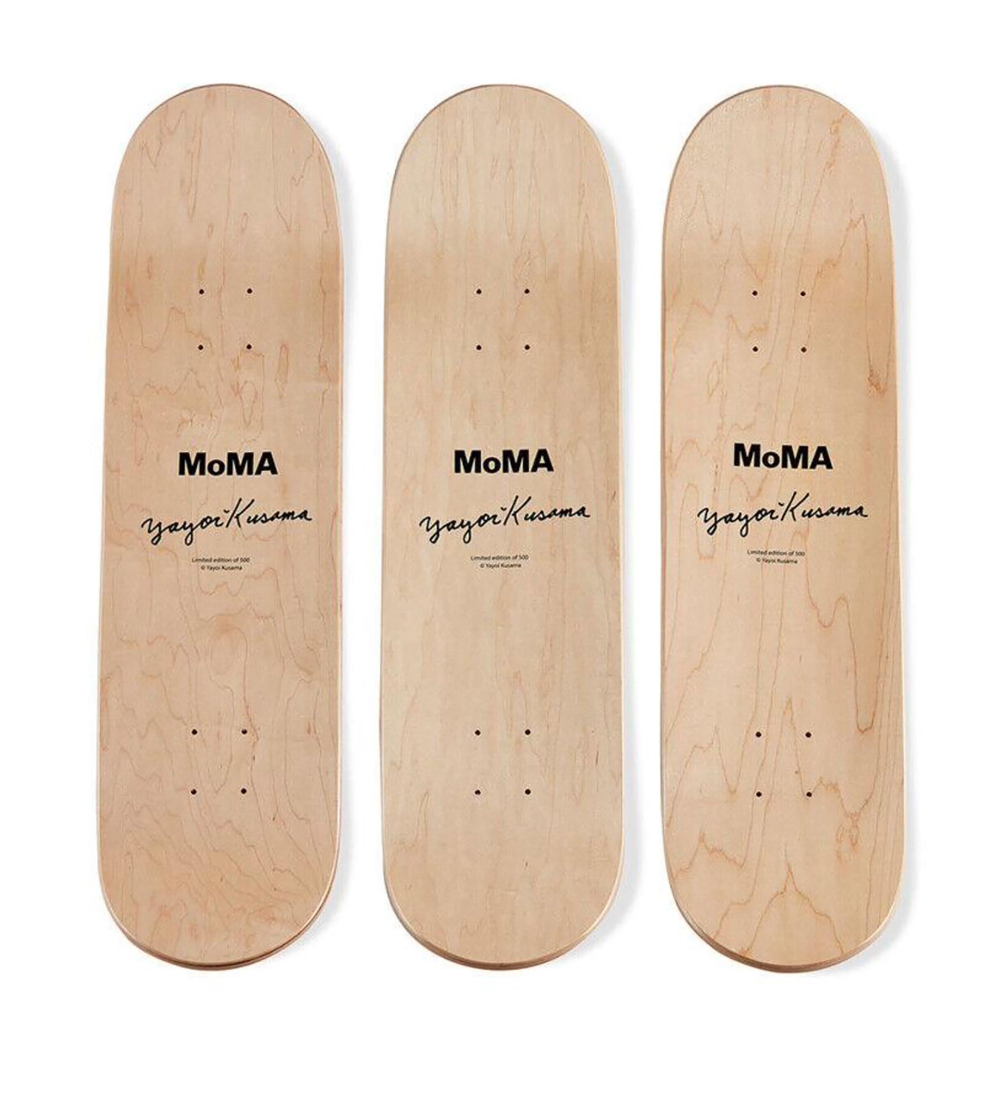 Rare and beautiful set of 3 skateboard decks by Yayoi Kusama's of her 