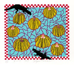 Schwarze Lizards, 1989, Siebdruck von Yayoi Kusama (ABE 132), vom Künstler signiert