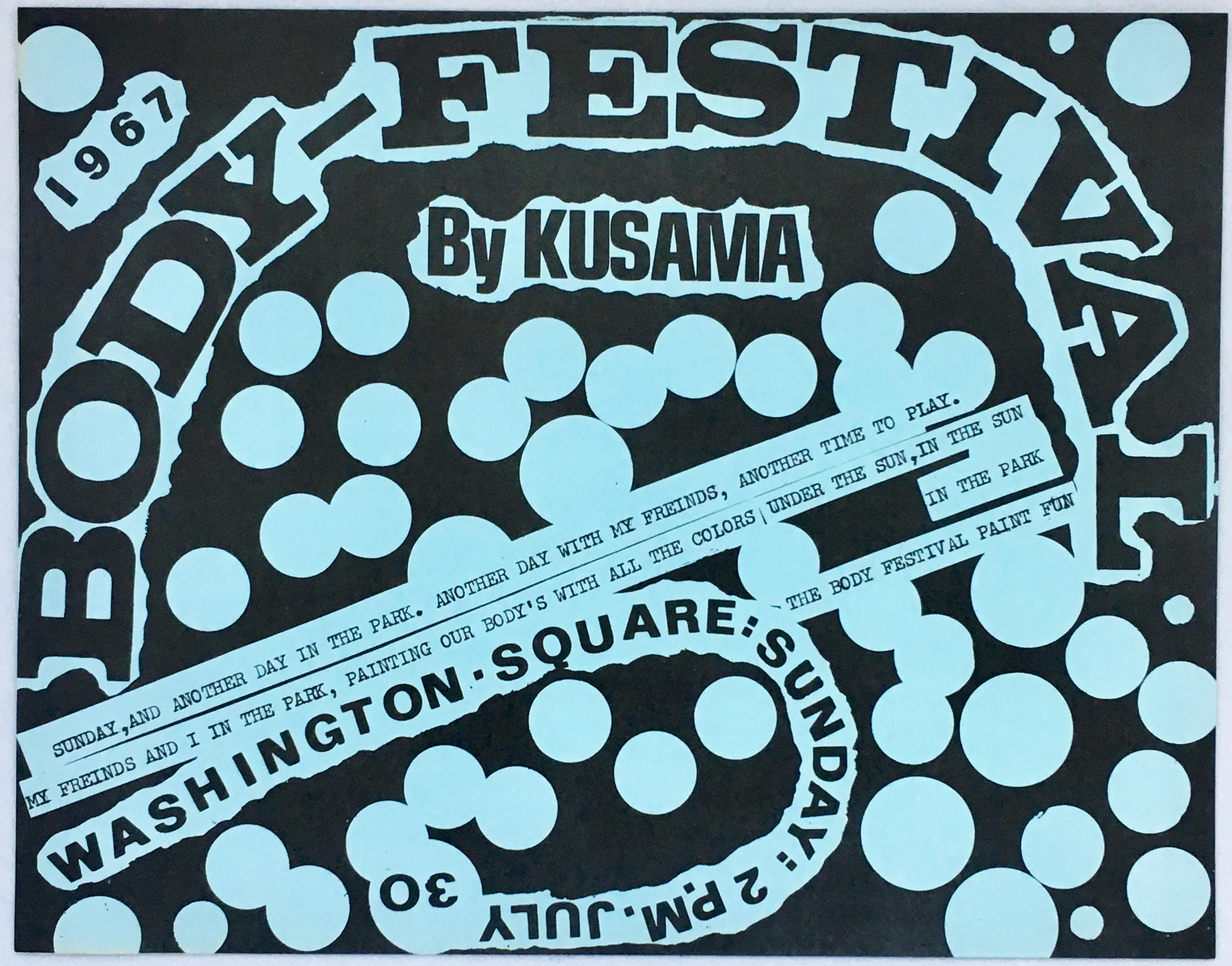 Yayoi Kusama Abstract Print - Body-Festival by Kusama, Washington Square Park (announcement)