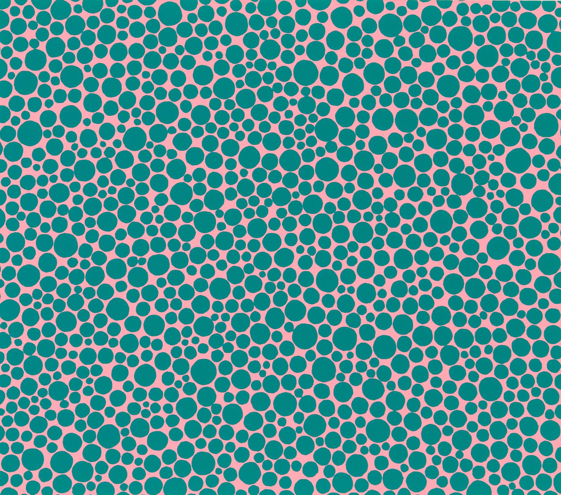 Yayoi Kusama 
Dots Infinity (1986). Edition 57/100
Screenprint
[2 screens, 2 colors]
Signed, titled, dated and numbered 53/100 in pencil by the artist
28 x 32 cm [11 ¹/₃₂ x 12 ¹⁹/₃₂ in]  (image) 
51.5 x 36.4 cm [20 ⁹/₃₂ x 14 ²¹/₆₄ in]