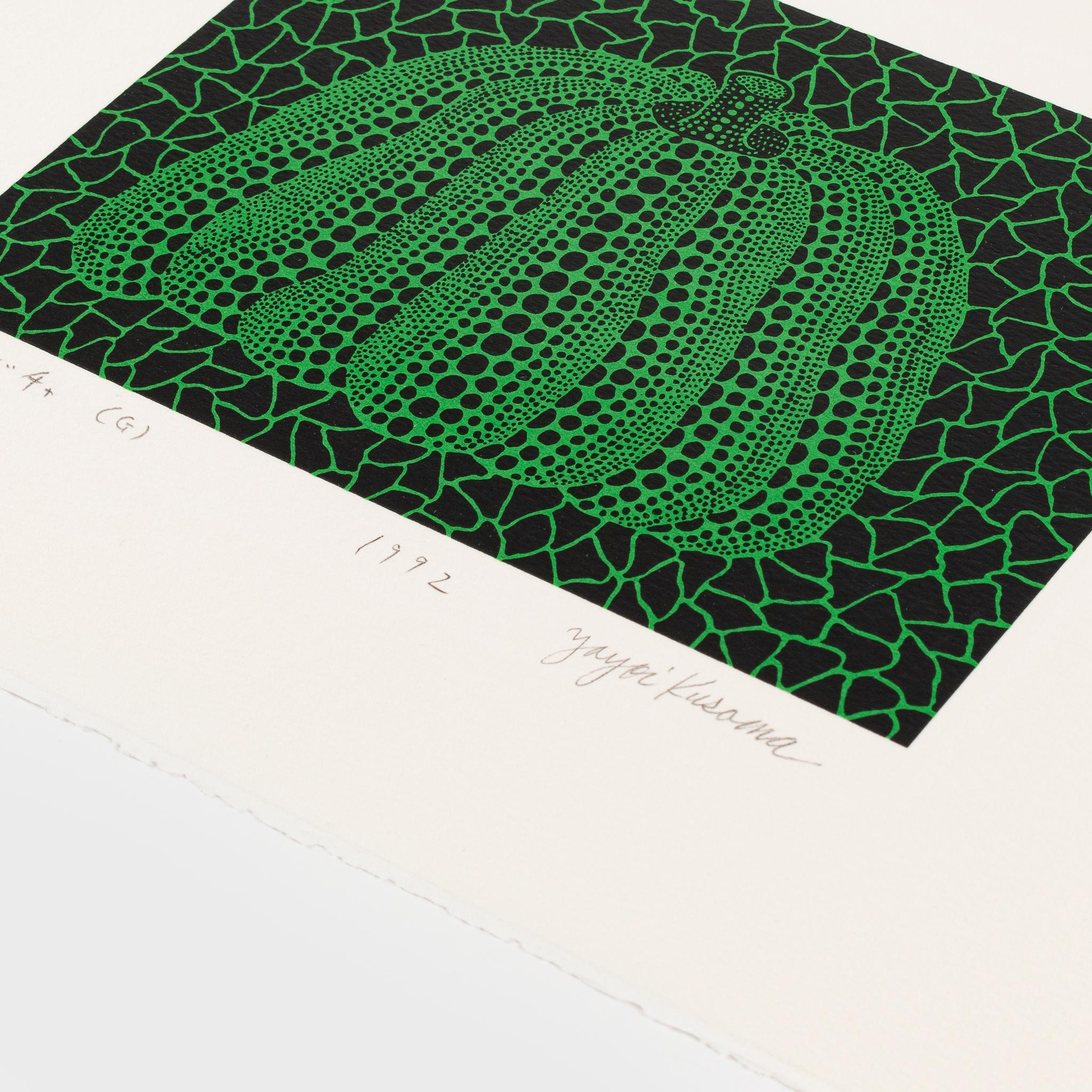Kürbis (G)  Yayoi Kusama Abstrakter Pumpkin-Druck, grün, limitierte Auflage, signiert im Angebot 1