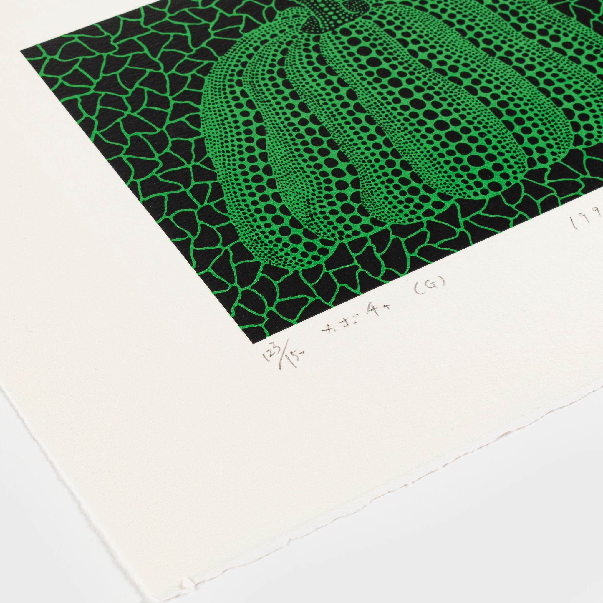 Kürbis (G)  Yayoi Kusama Abstrakter Pumpkin-Druck, grün, limitierte Auflage, signiert im Angebot 2