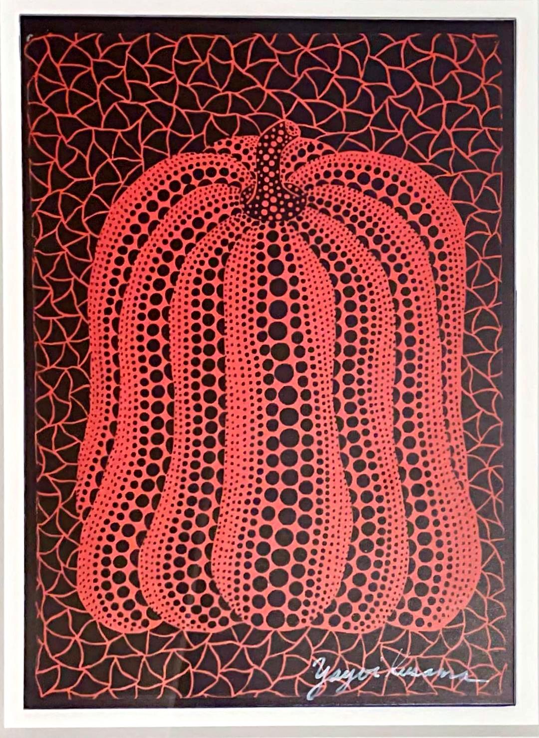 Red Pumpkin Card (Hand signed by Yayoi Kusama), Framed Pop Art print For Sale 1