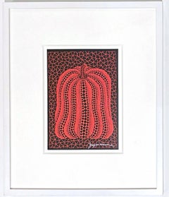 Tarjeta Calabaza Roja (Firmada a mano por Yayoi Kusama), Impresión Pop Art enmarcada