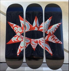 Mit all My Flowering Heart Skateboard Triptychon, 3 limitierte Auflage von Skateboard-Decken 