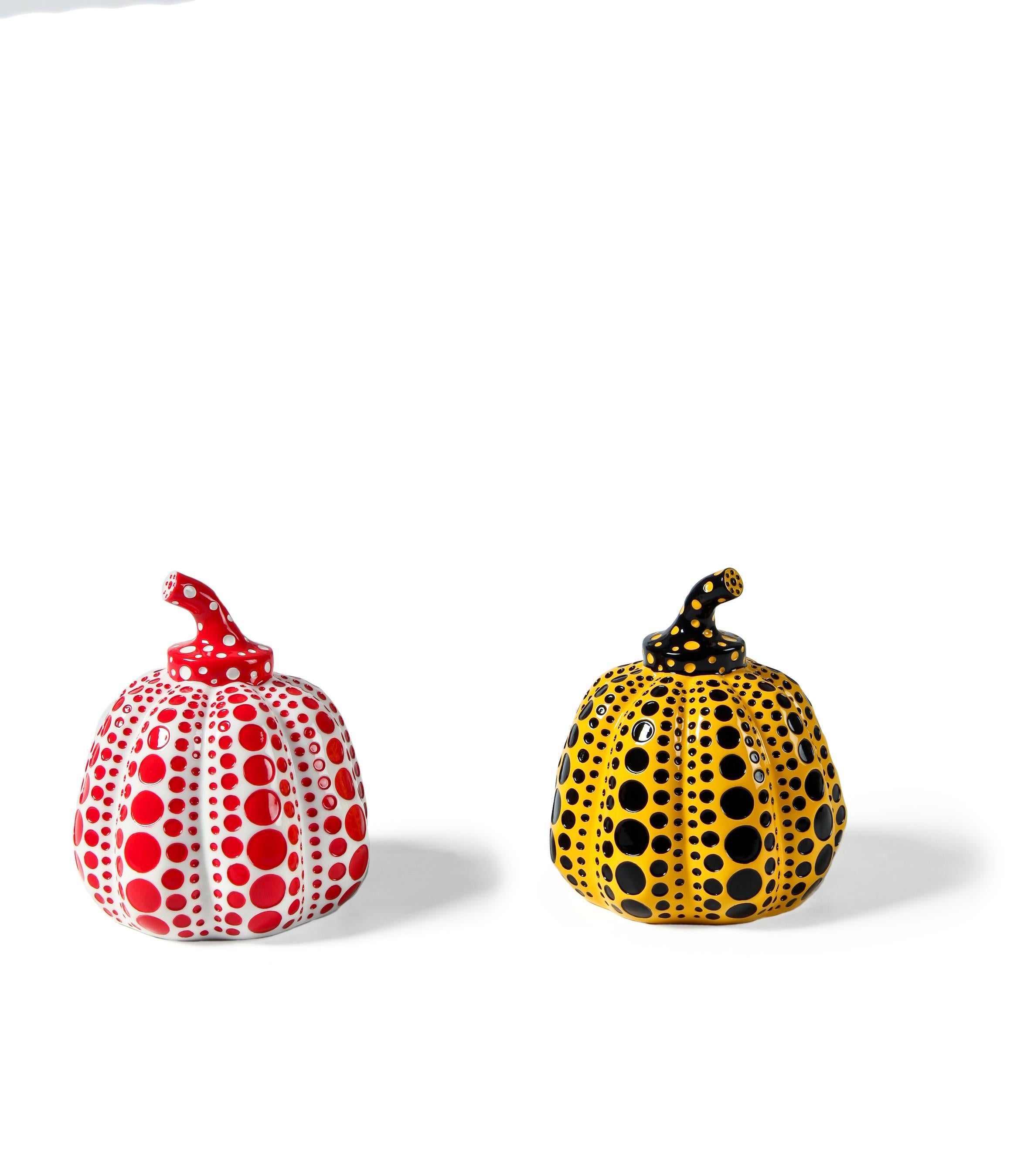 Pumpkin Object (White) & Pumpkin Object (Yellow), 2016 
Yayoi Kusama

The set of two painted cast resin multiples
Each stamped on the base
Accompanied by the original boxes
Diameter: 7.5 cm (3 in)
Height: 9.5 cm (3.7 in)
Box: 10.6 × 12.4 × 12.4 cm