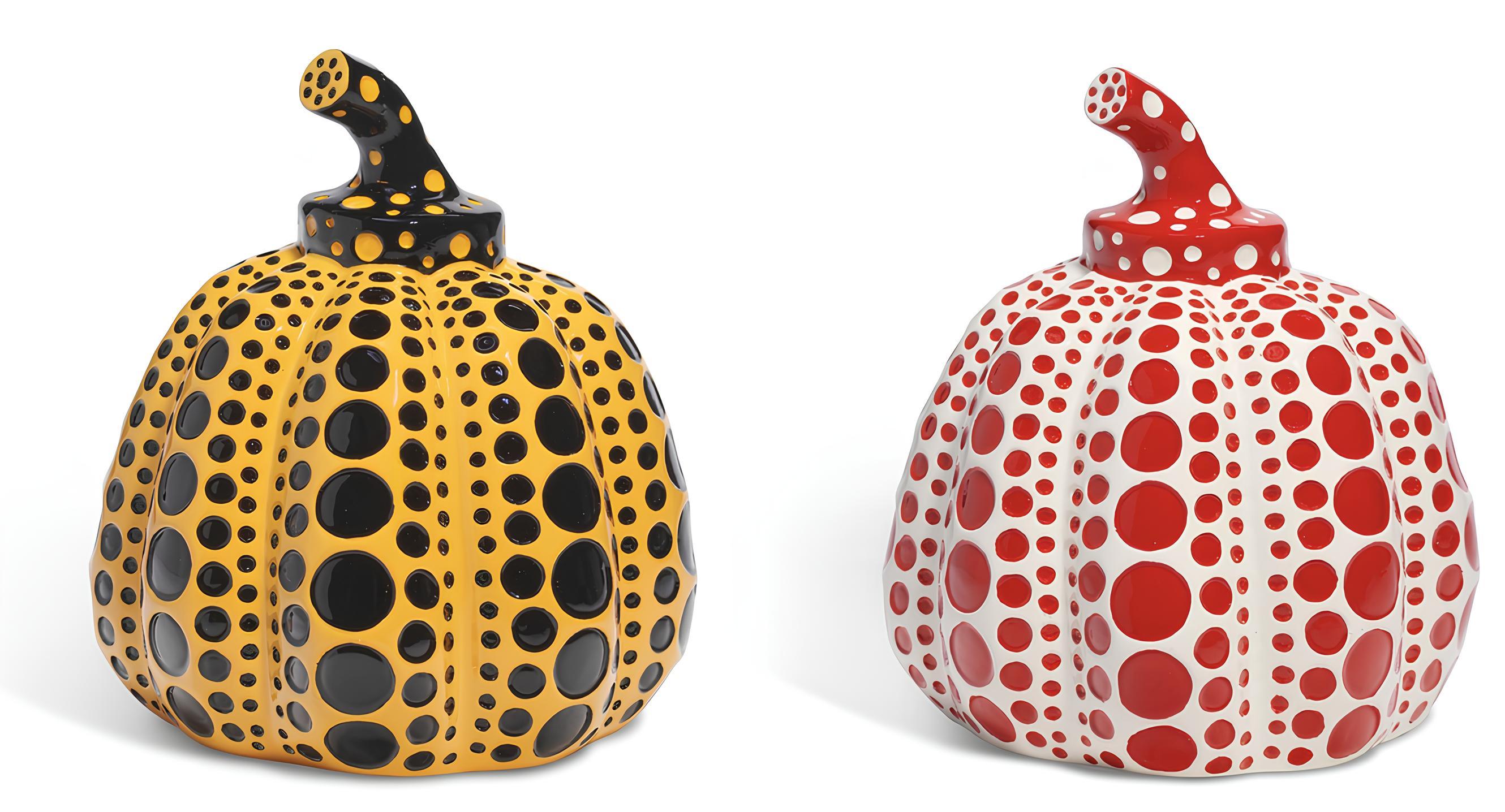 Painted cast resin sculptures with decorative boxes, as issued. Sculpture Size: 4 × 3.5 x 3.5 inches, each. Inscription: ©Yayoi Kusama, as issued. Notes: Published by Fukutake Foundation, Naoshima, Japan; cast by Benesse Holdings, Inc., Naoshima,