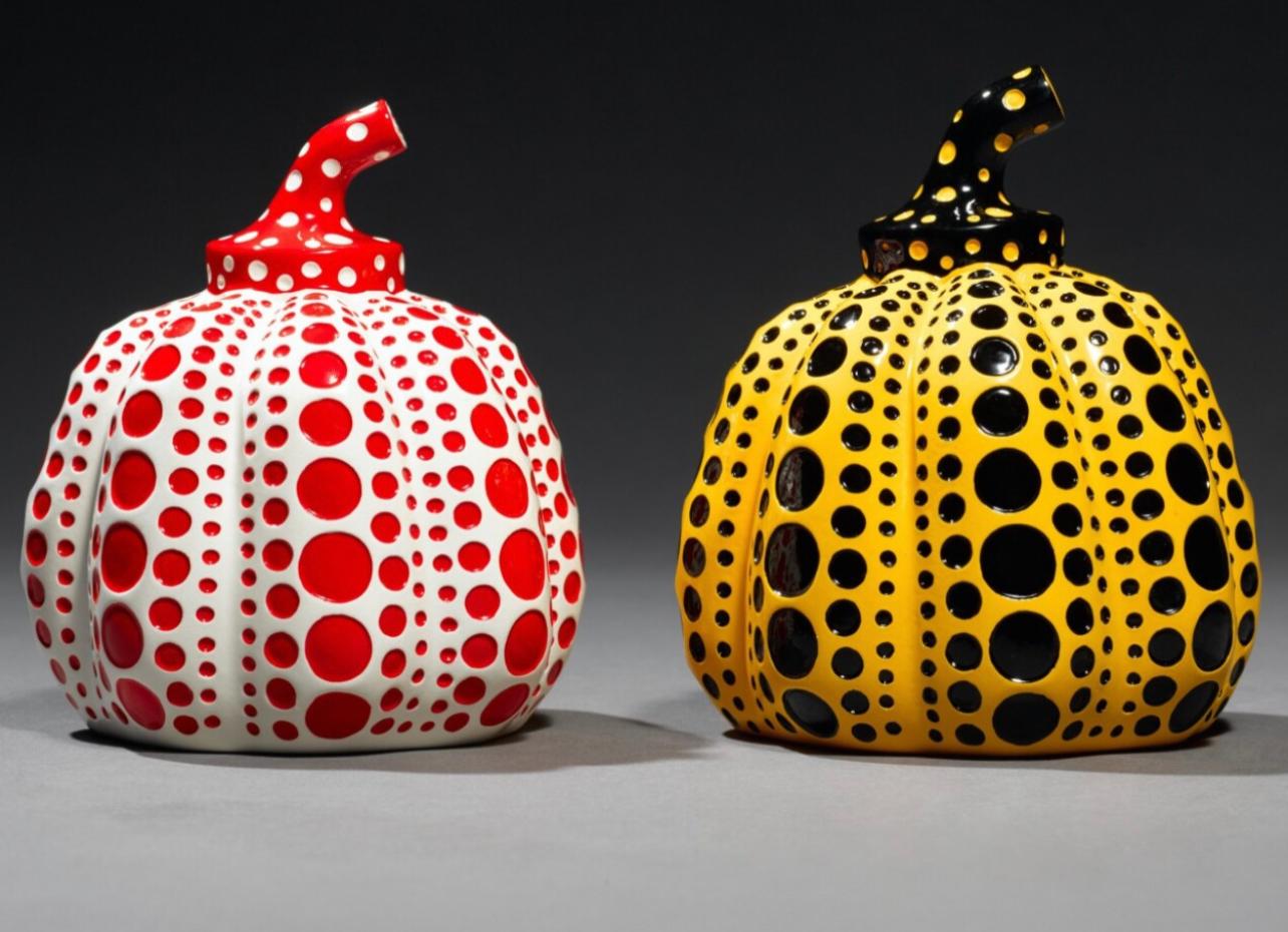 Red/White & Yellow/Black Pumpkins (two sculptures)