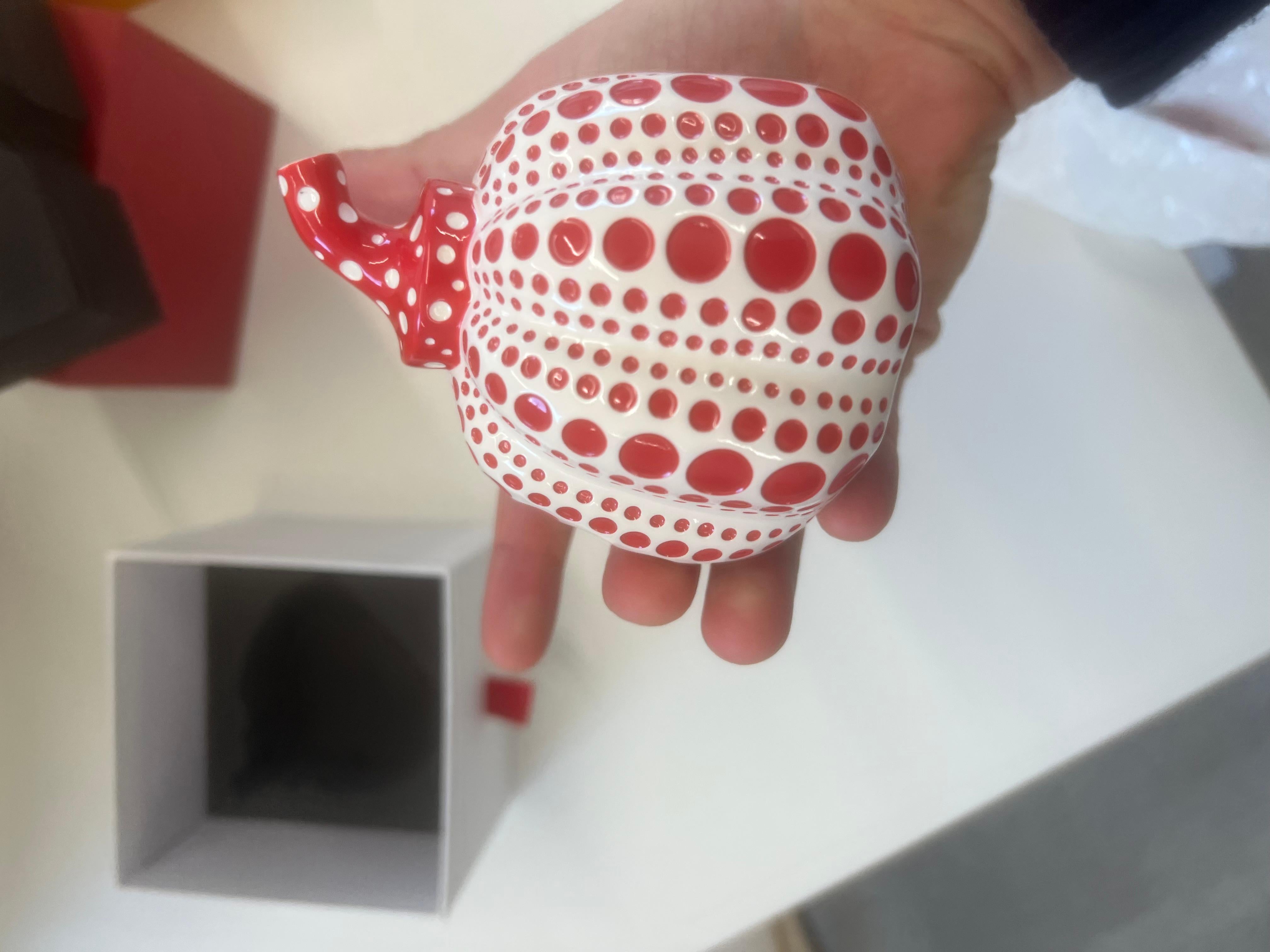 Yayoi Kusama, Pumpkin Cast Resin Figure in Red, 2015

Lacquer-painted cast resin figure.
Stamped with the artist’s name on the underside.
Comes in the original box, never opened.
W7.6 x D7.6 x H10.2 cm
