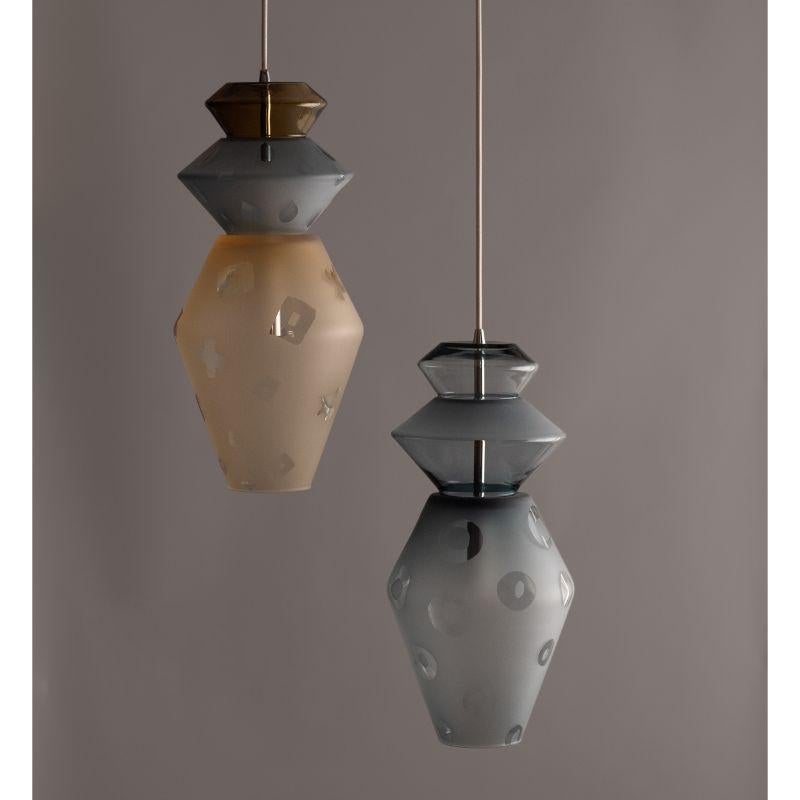 Yayoi pendant light by Lina Rincon
Dimensions: H 50 x 30 x 30 cm
Materials: blown glass, brass

All our lamps can be wired according to each country. If sold to the USA it will be wired for the USA for instance.

Colors and dimensions may