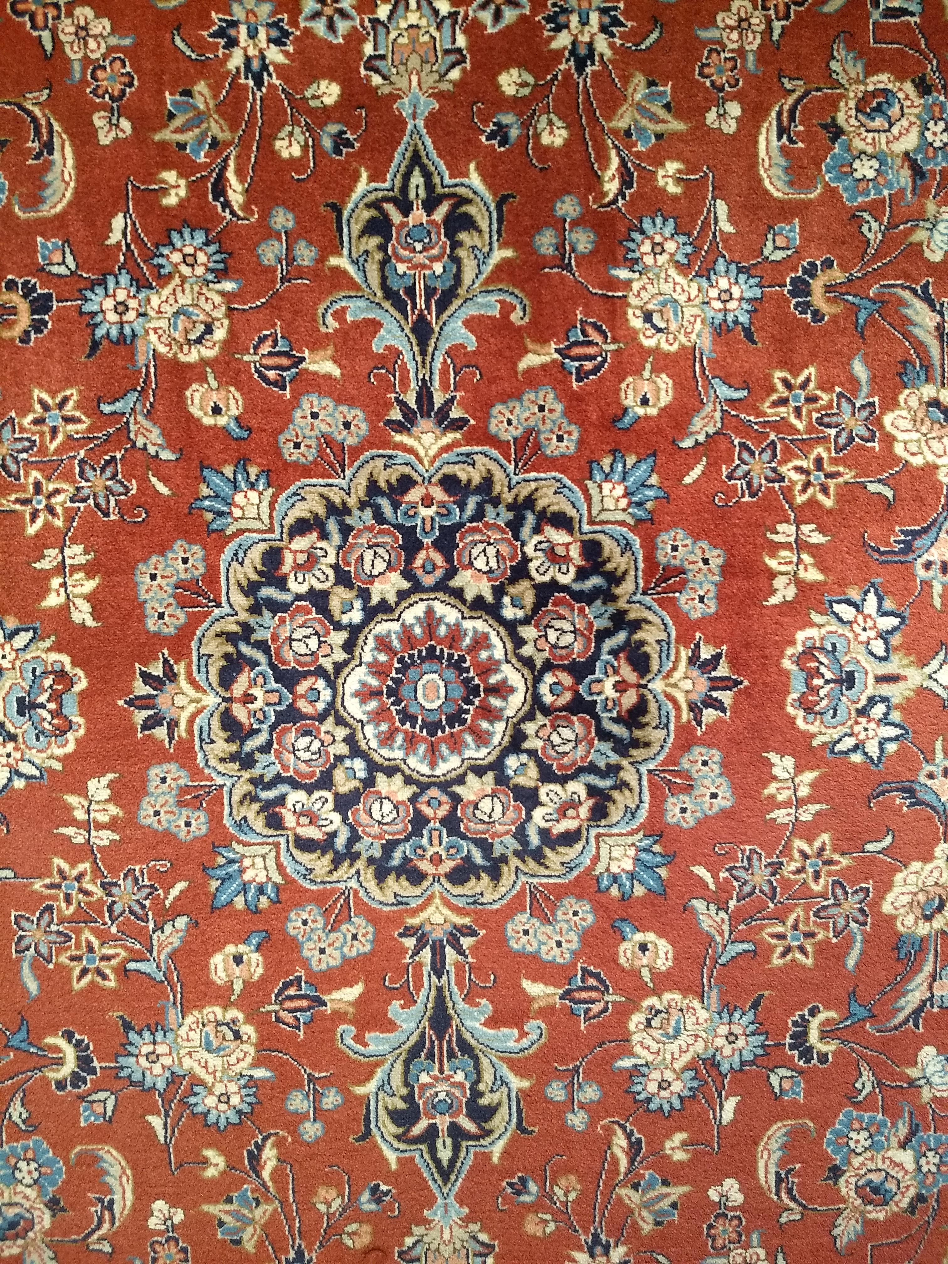 Vintage Persian Yazd in Floral Pattern in Brick Red, Navy, Blue, Ivory, Pink For Sale 4