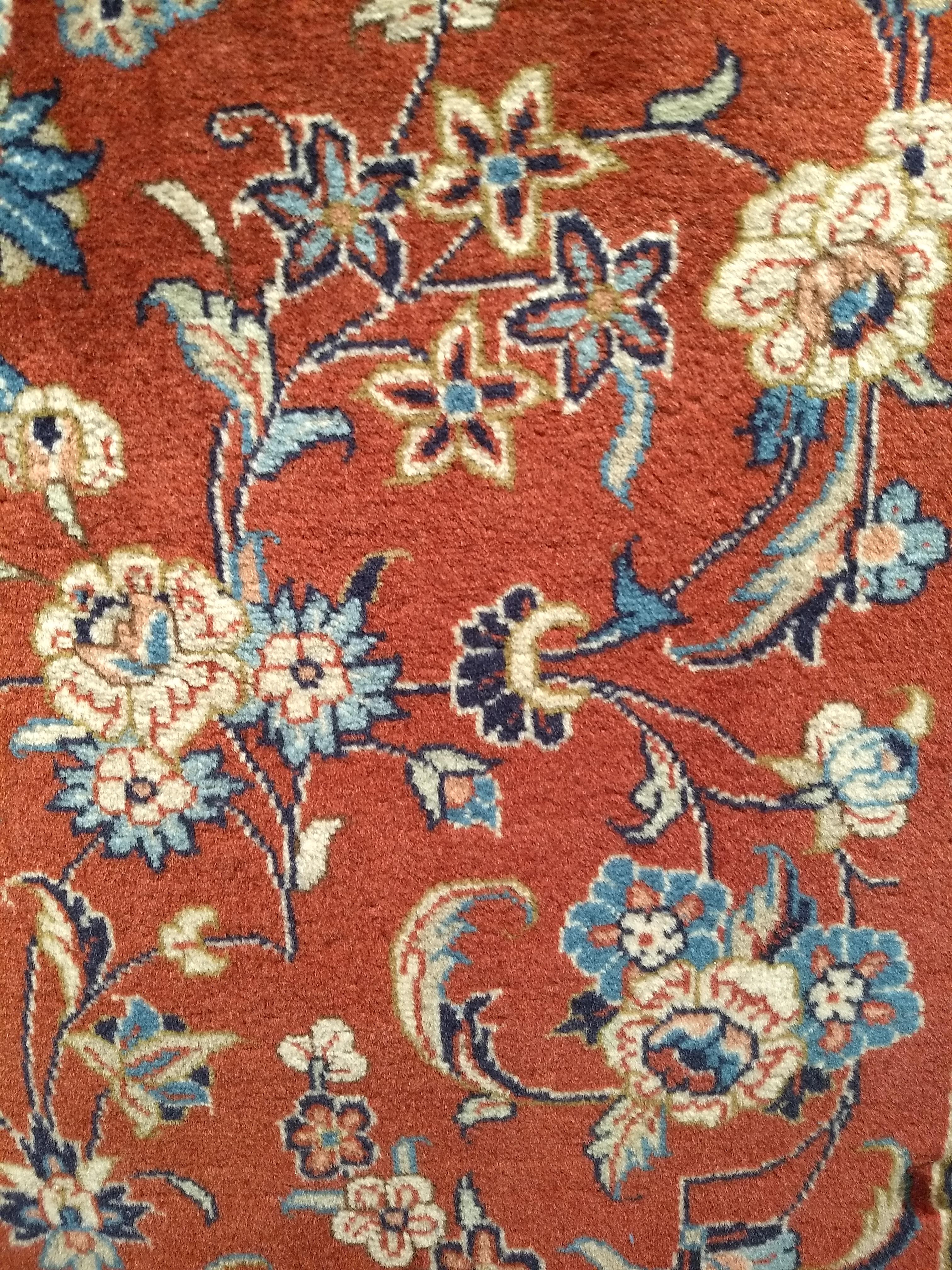 Vintage Persian Yazd in Floral Pattern in Brick Red, Navy, Blue, Ivory, Pink For Sale 6